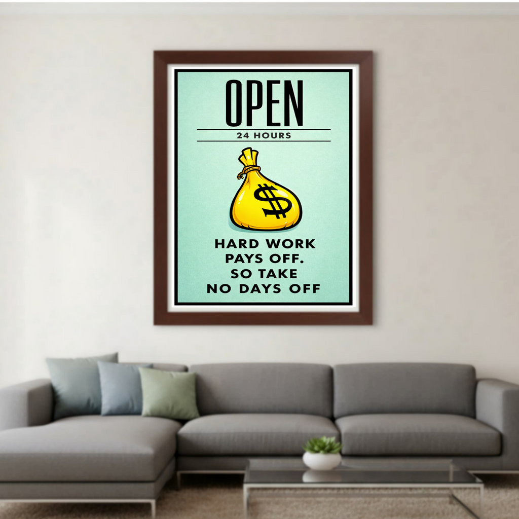 Open 24 Hours Hustle Sign – Hard Work Pays Off Wall Art – 13x19 Laminated Motivational Poster