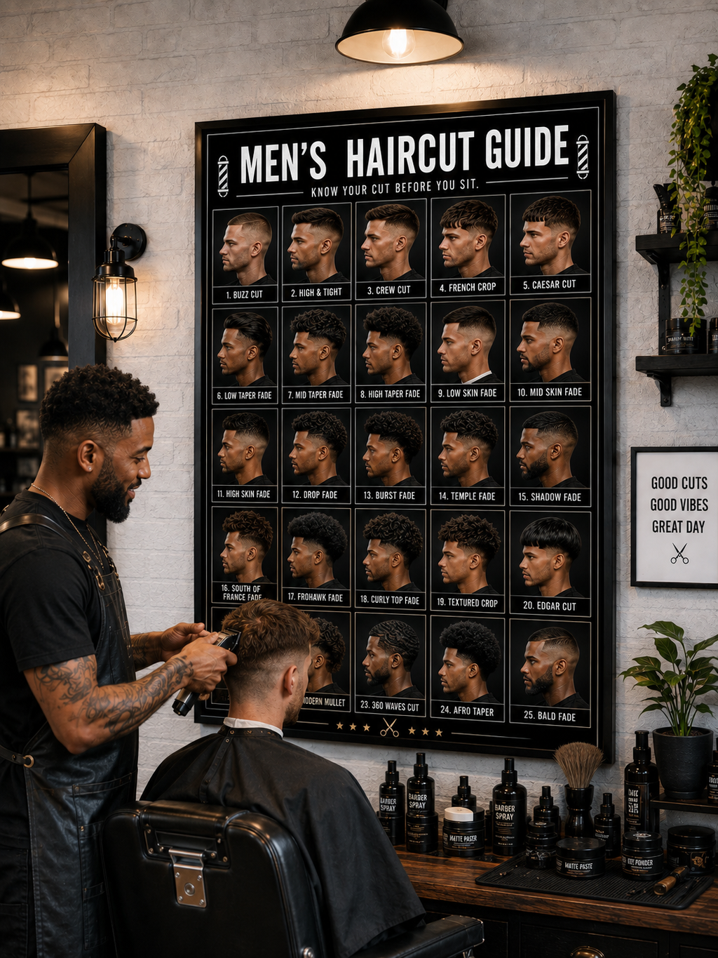 💈 MEN’S HAIRCUT GUIDE – 25 POPULAR STYLES
Give your barbershop a professional upgrade while making haircut consultations easier.