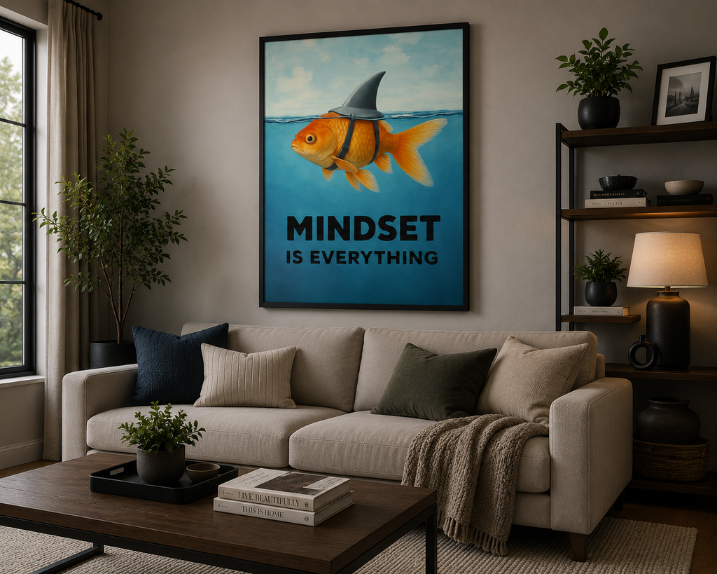 Mindset Is Everything Fish Wall Art – Motivational Laminated Print 13x19 – Inspirational Ocean Decor