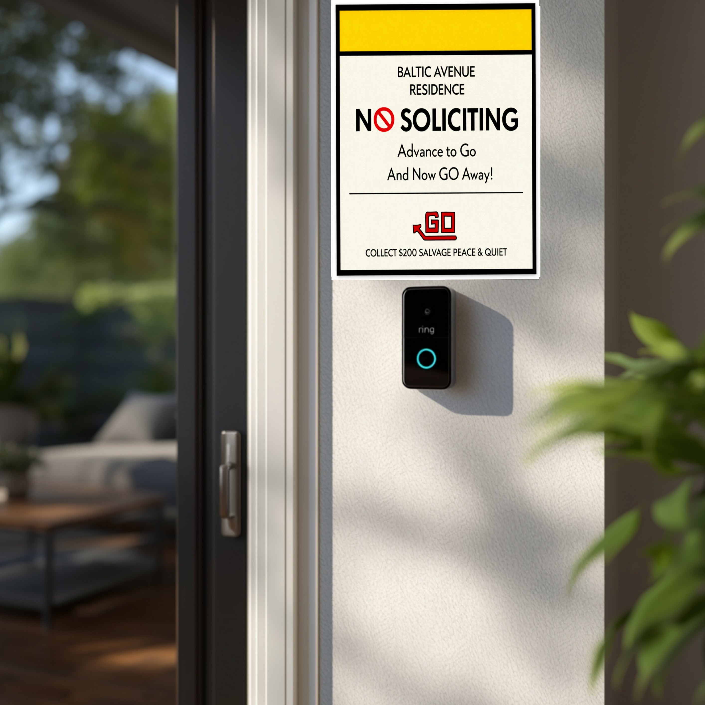 Baltic Avenue No Soliciting Sign – Funny Monopoly Inspired Door Sign | “Advance to Go… Now Go Away” | 6x9 or 4x9