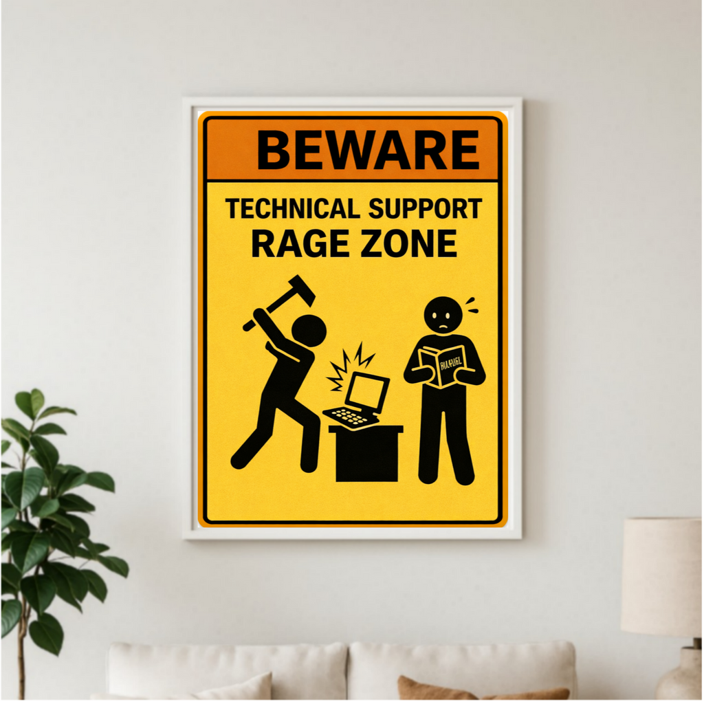 Technical Support Rage Zone Funny Beware Sign 13x19 Laminated Print IT Humor Office Decor Geek Gift Computer Nerd Wall Art