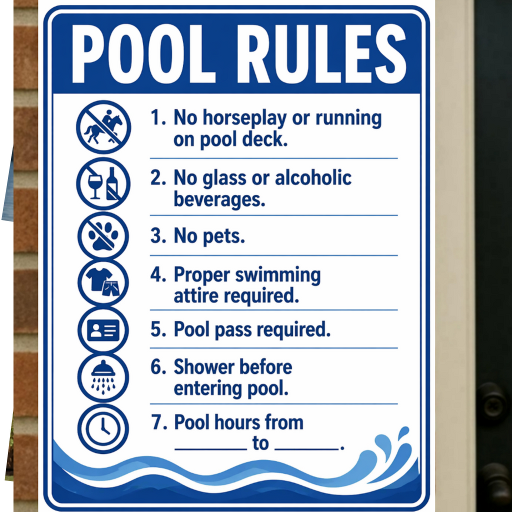 Pool Rules Sign | 13x19 Laminated Custom Pool Safety Sign | Backyard Pool Decor for Airbnb, HOA & Home