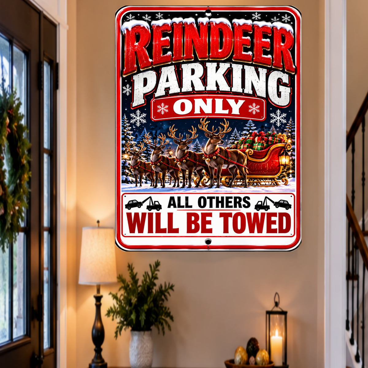 Reindeer Parking Only Sign, 13x19 Laminated Funny Christmas Holiday Parking Decor