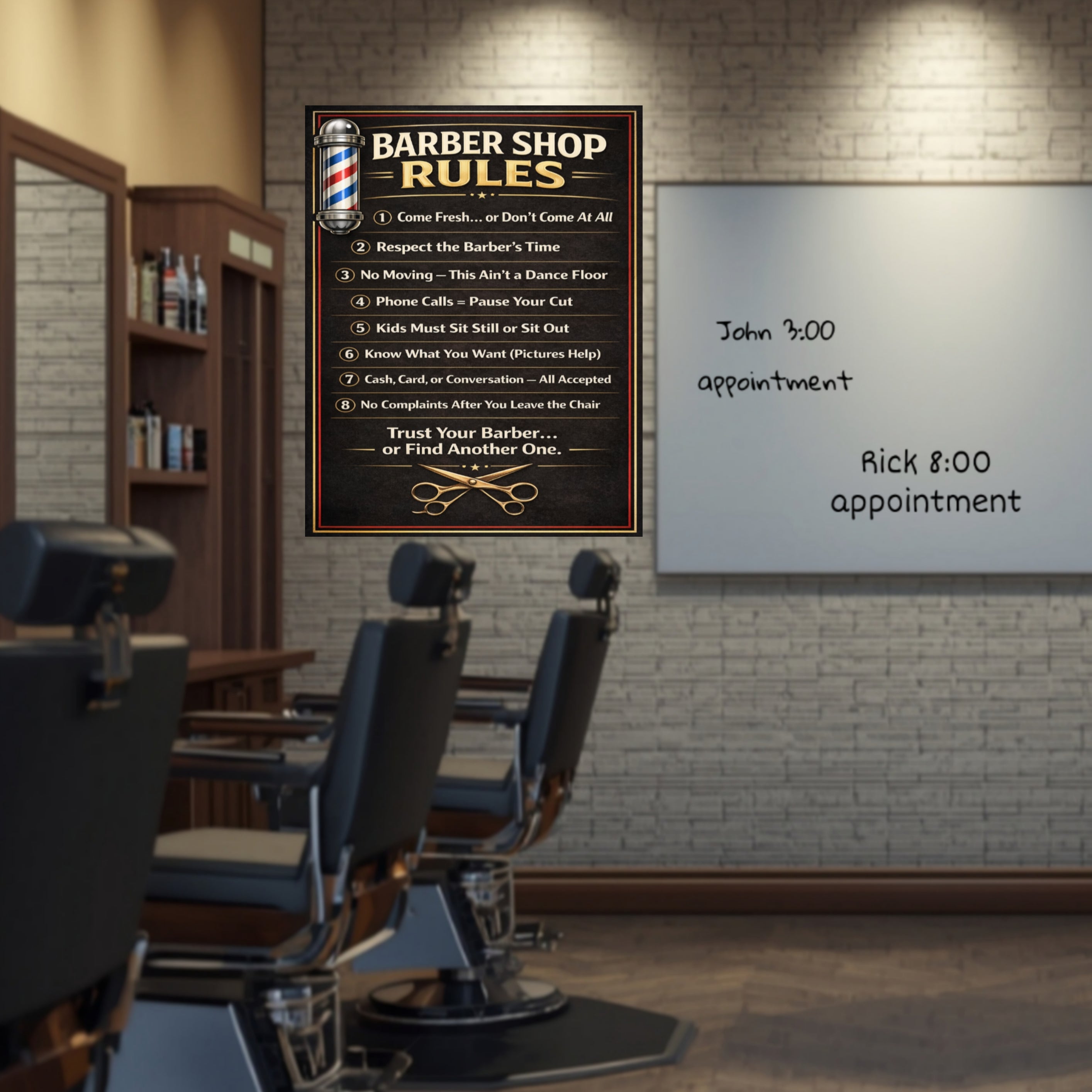 Barber Shop Rules Sign 13x19 Laminated Barber Decor Professional Barber Poster Shop Wall Art