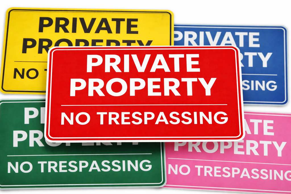 Private Property No Trespassing Signs – Multi-Color Set | Durable Outdoor Warning Signs (6x9