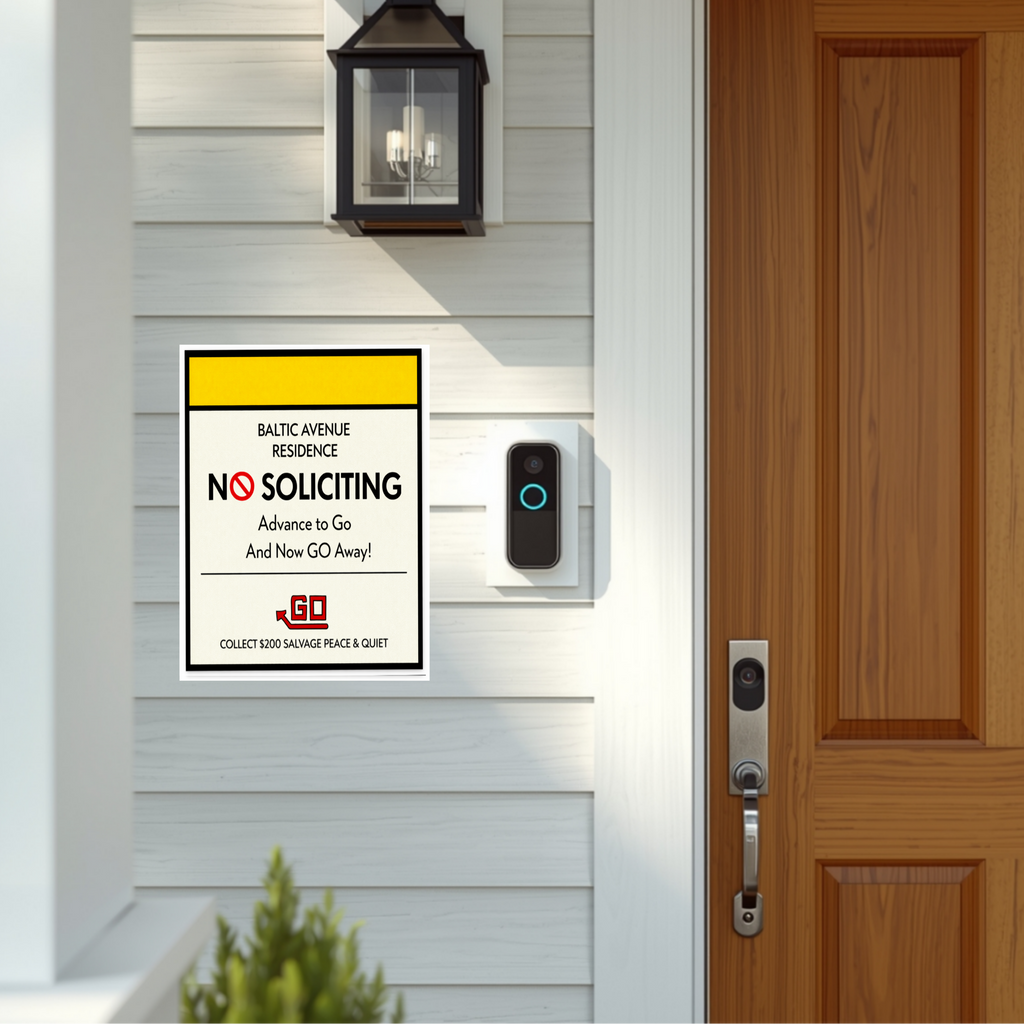 Baltic Avenue No Soliciting Sign – Funny Monopoly Inspired Door Sign | “Advance to Go… Now Go Away” | 6x9 or 4x9