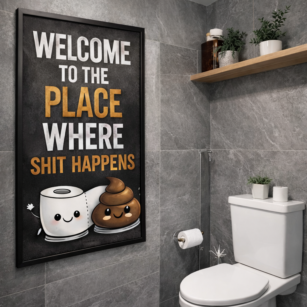 Funny Bathroom Sign Where Shit Happens Humor Wall Art 13x19 Laminated Bathroom Decor Toilet Humor Sign