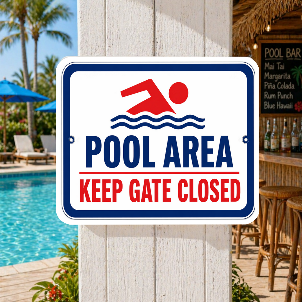 Pool Area Keep Gate Closed Sign 13x19 Laminated Pool Safety Decor Backyard Pool Warning Sign