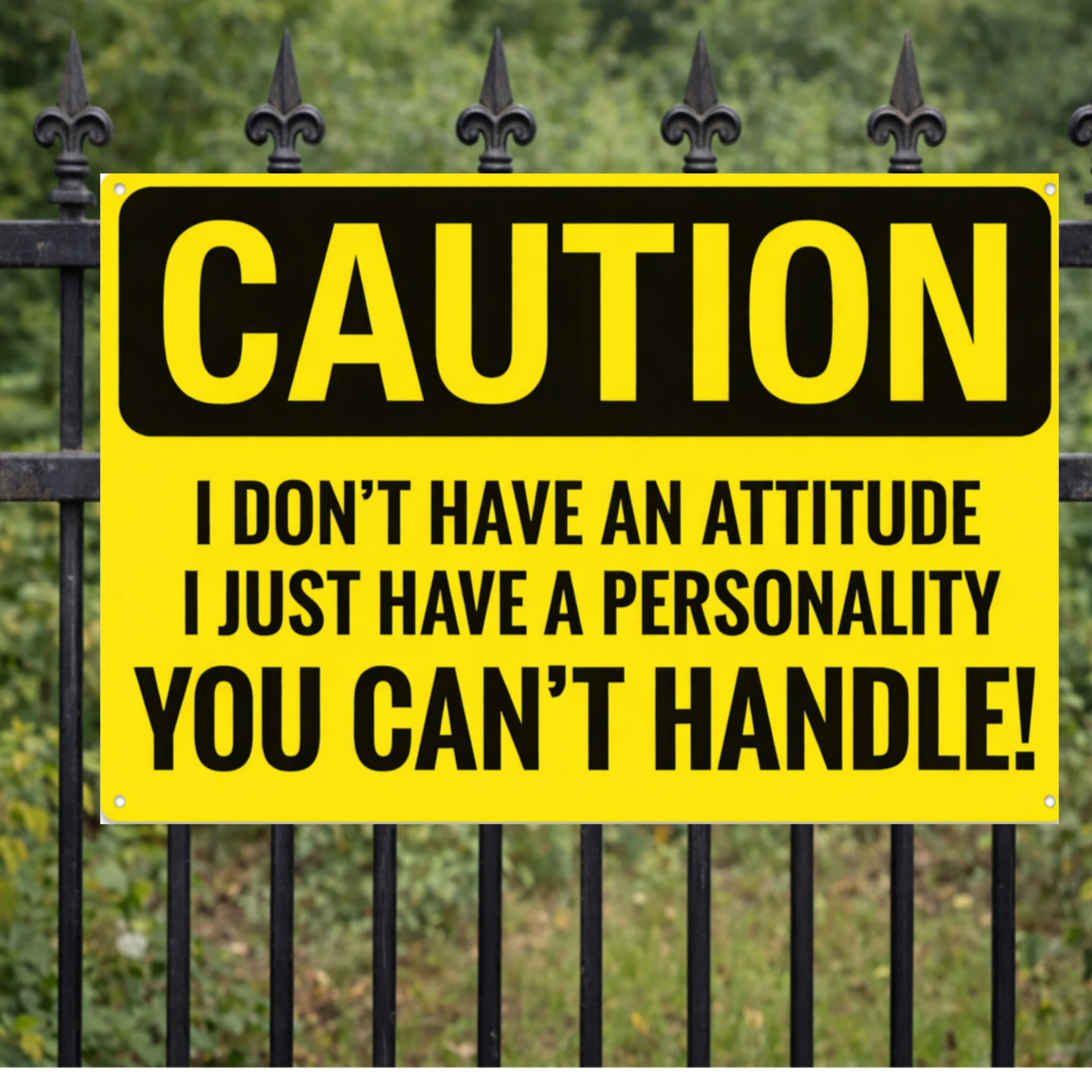 Funny Caution Sign – “I Don’t Have an Attitude, I Have a Personality You Can’t Handle” | Bold Humor Wall Art (13x19)