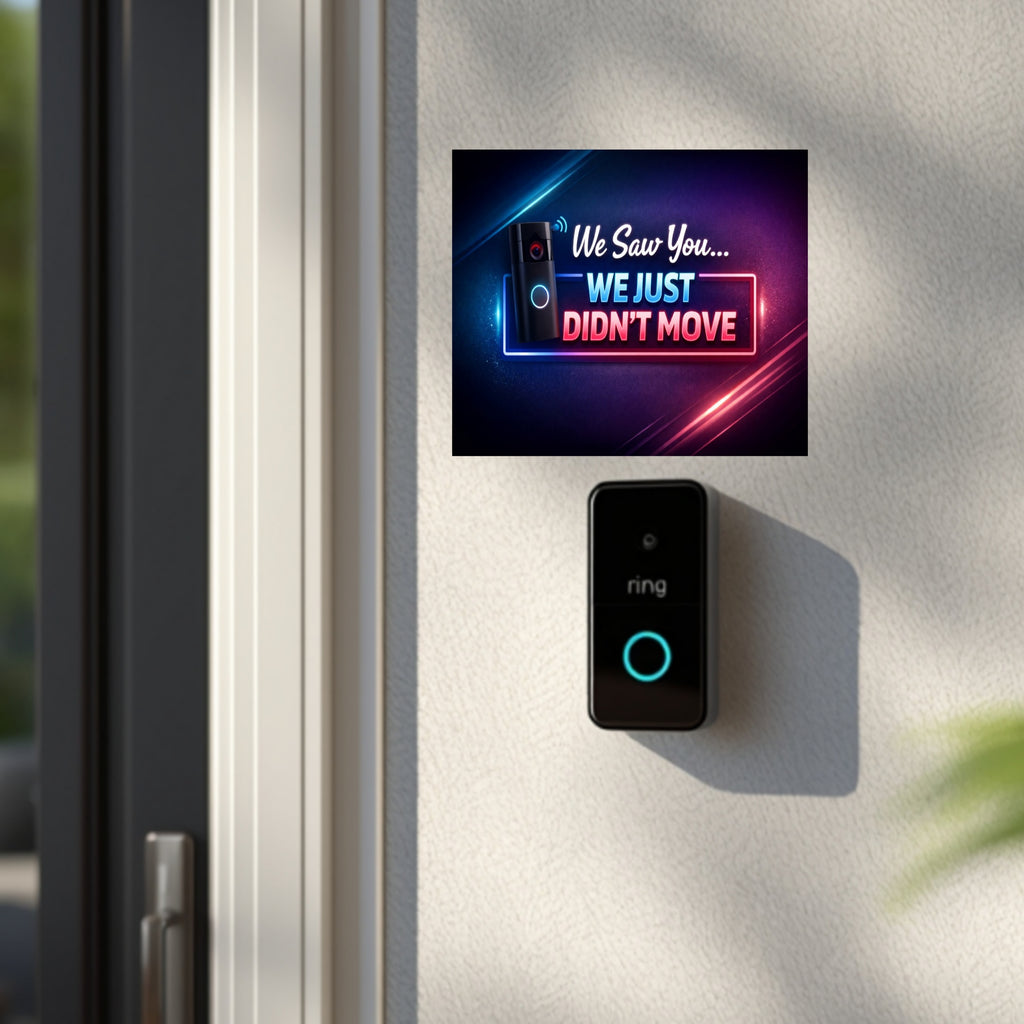 Funny Doorbell Camera Sign – “We Saw You… We Just Didn’t Move” | Smart Home Humor Wall Art