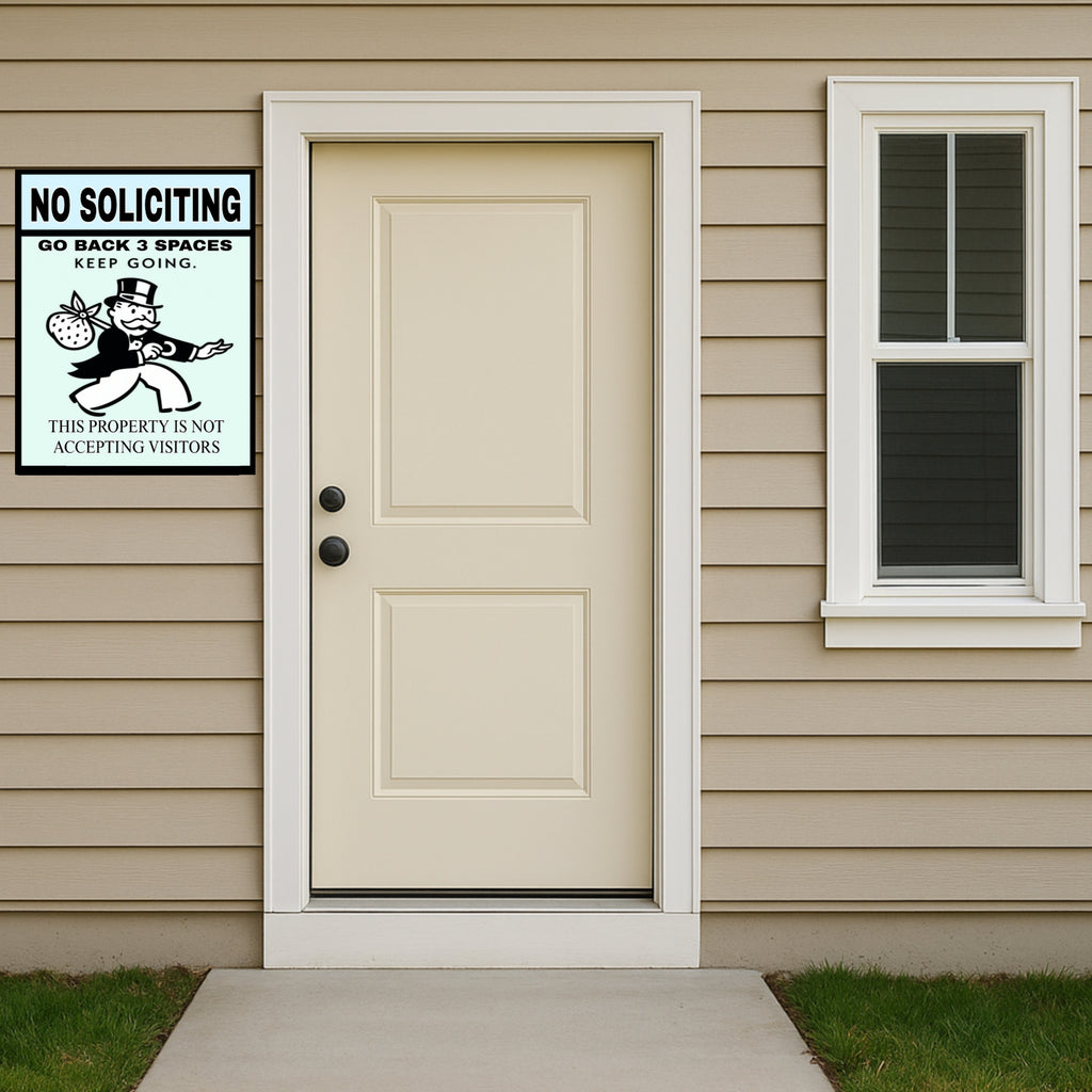 No Soliciting Sign – Laminated Go Back 3 Spaces Keep Going | Funny Front Door Sign | Home Entry Warning Decor 13x19in