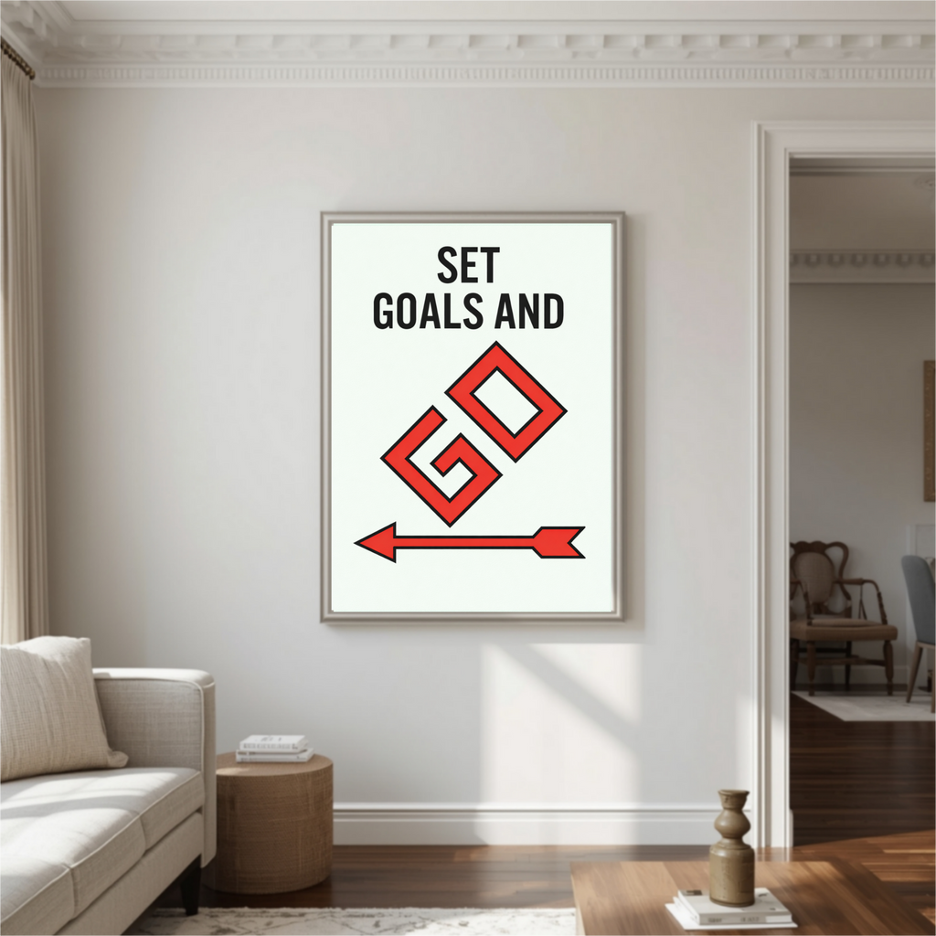 Set Goals and Go Motivational Monopoly Laminated or Framed Print – Success Mindset Wall Art for Entrepreneurs