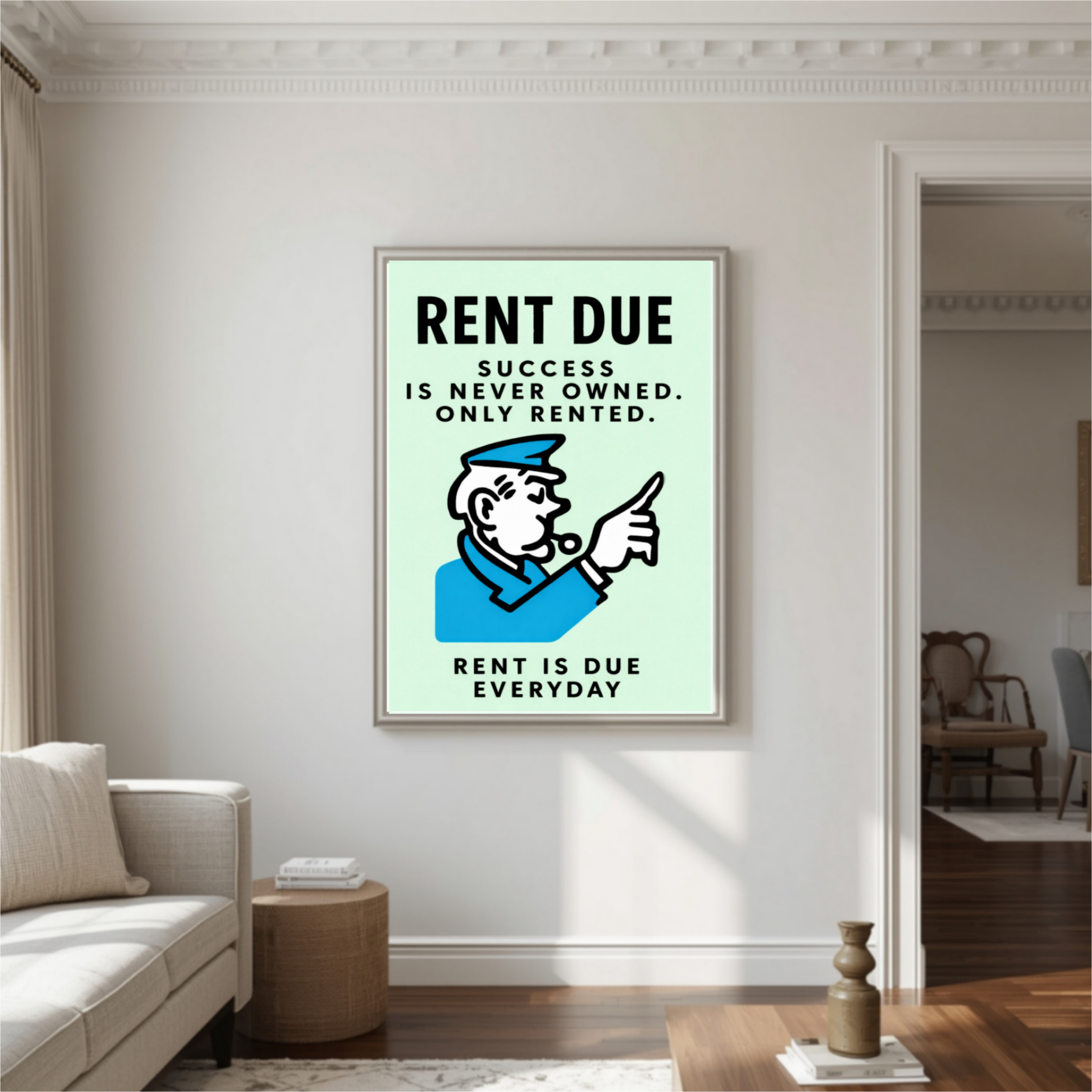 Rent Is Due Every Day Motivational Poster – Hustle Mindset Entrepreneur Wall Art 13x19in Laminated or Framed Print