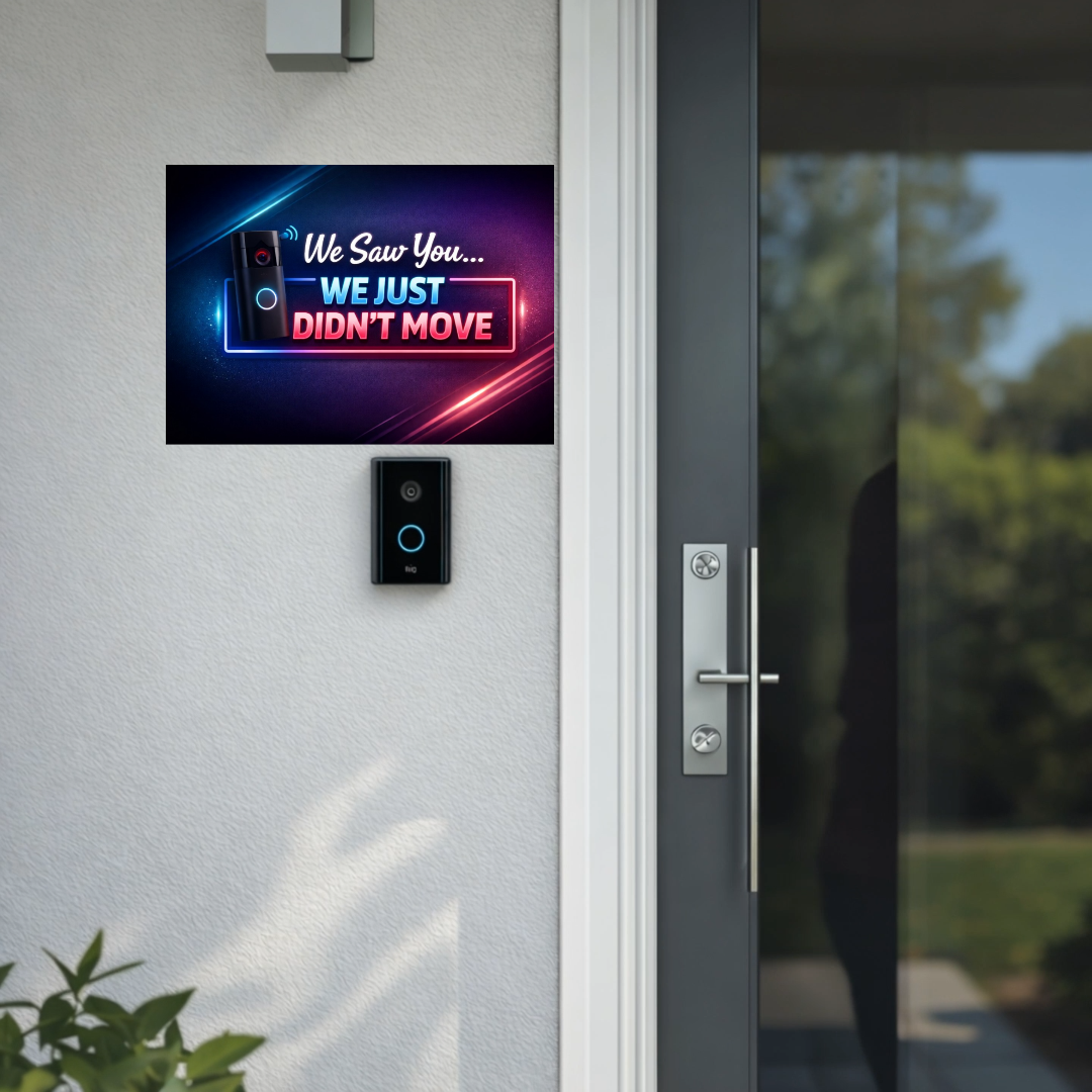 Funny Doorbell Camera Sign – “We Saw You… We Just Didn’t Move” | Smart Home Humor Wall Art