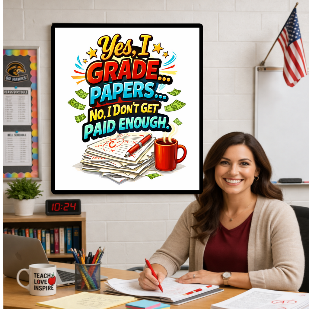 Funny Teacher Sign Grading Papers Humor Classroom Decor 13x19 Laminated Teacher Life Poster School Wall Art