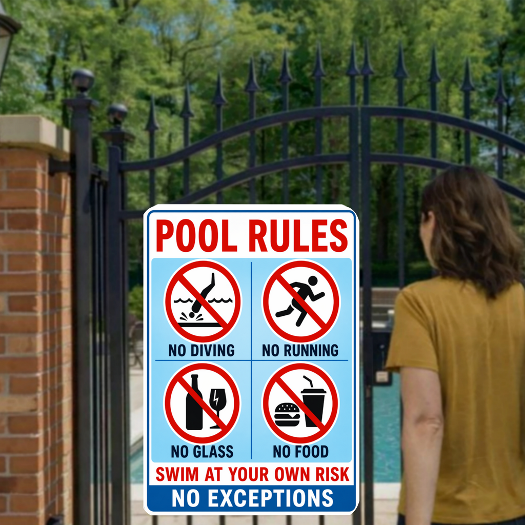 Pool Rules Sign No Diving No Running 13x19 Laminated Pool Safety Sign Backyard Pool Decor No Glass No Food Sign