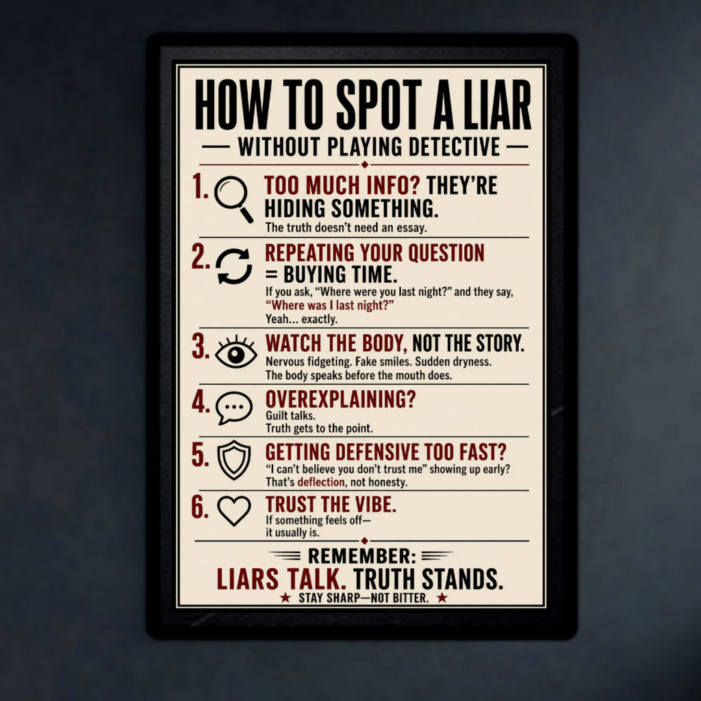 How To Spot A Liar Sign 13x19 Laminated Educational Poster Body Language Truth Detection Psychology Wall Art Mindset Sign