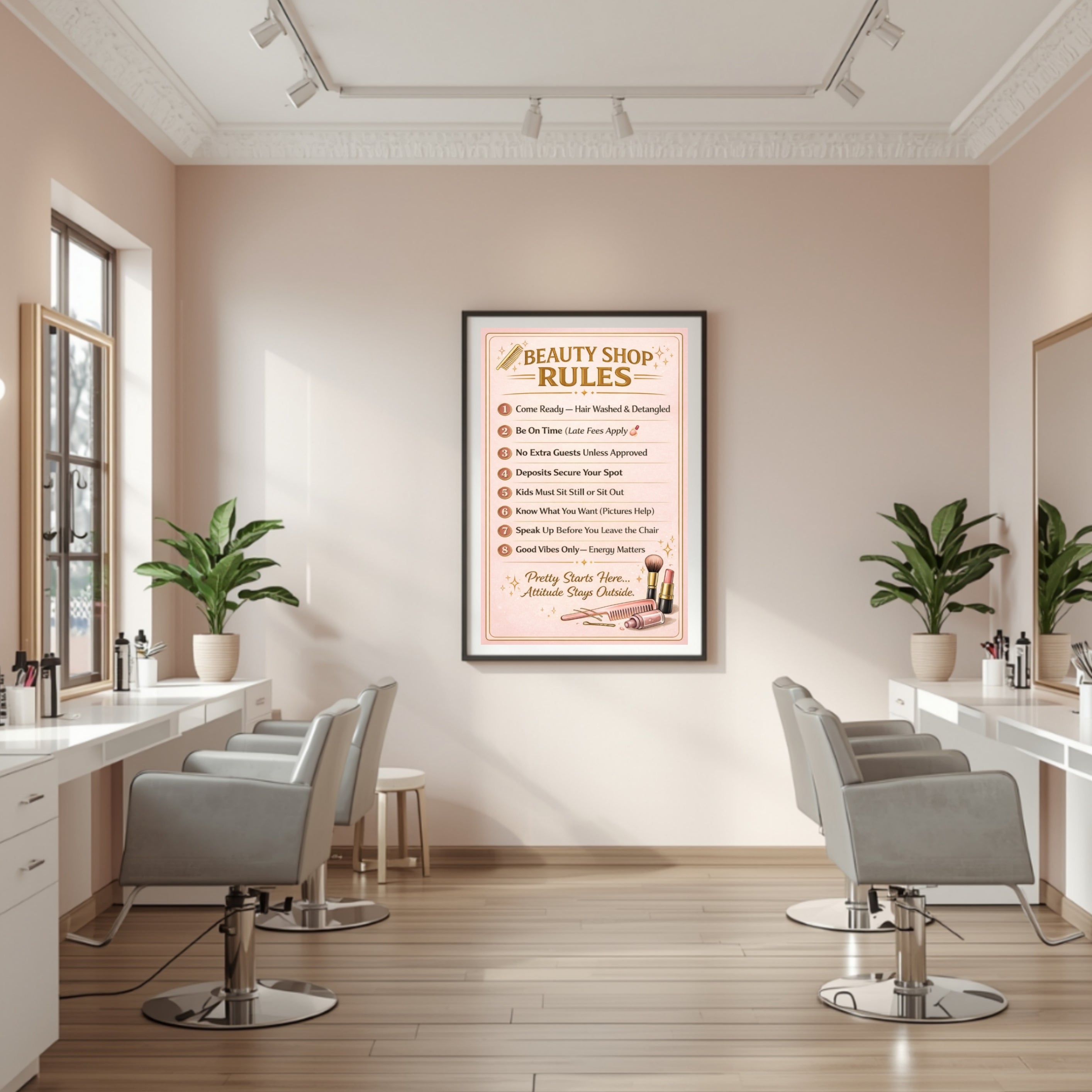 Beauty Shop Rules Sign Salon Policy Poster 13x19 Laminated Hair Salon Decor Professional Stylist Wall Art