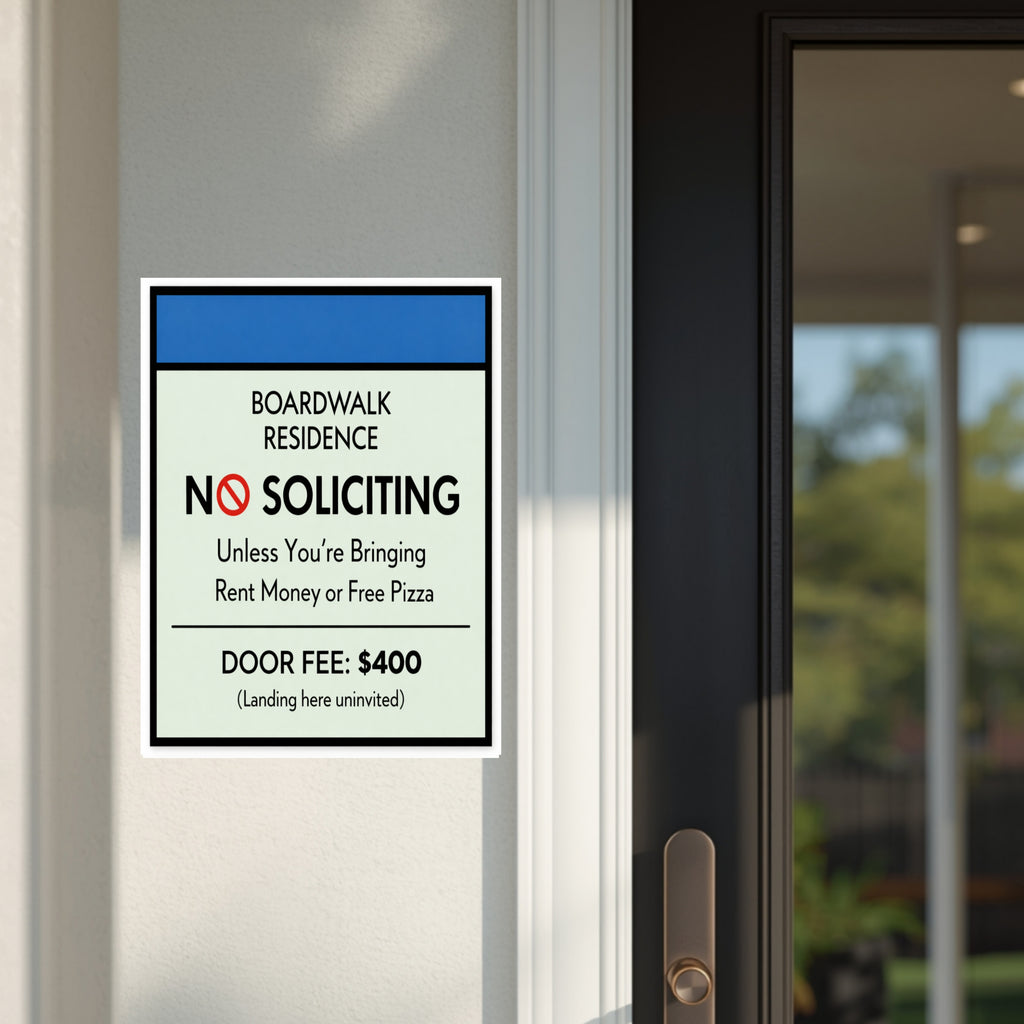 Boardwalk No Soliciting Sign – Funny Door Sign | “Unless You’re Bringing Rent or Pizza” | Modern Home Entry Decor
