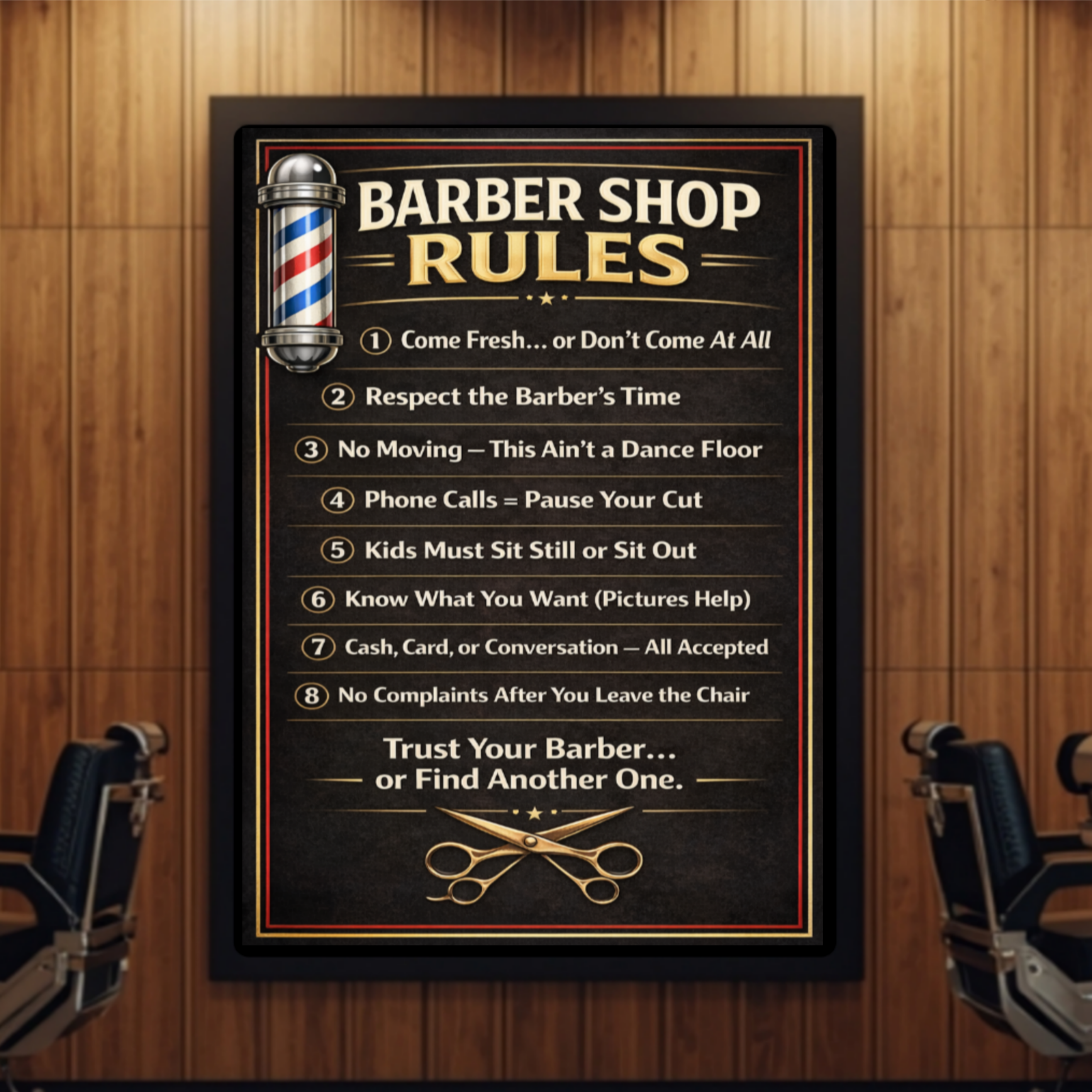 Barber Shop Rules Sign 13x19 Laminated Barber Decor Professional Barber Poster Shop Wall Art