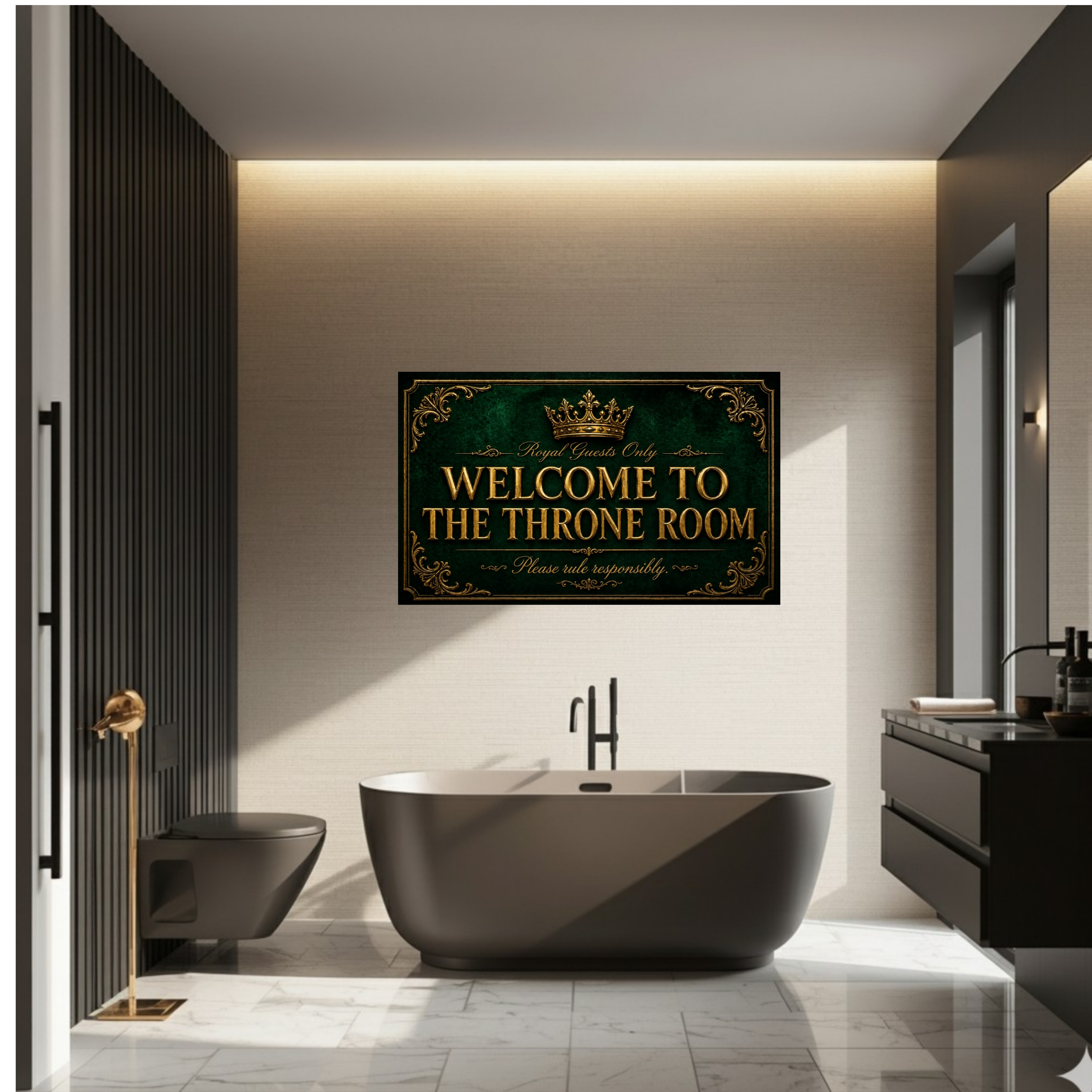 Welcome To The Throne Room Bathroom Sign 13x19 Laminated Luxury Bathroom Decor Royal Black Gold Wall Art Funny Restroom Sign