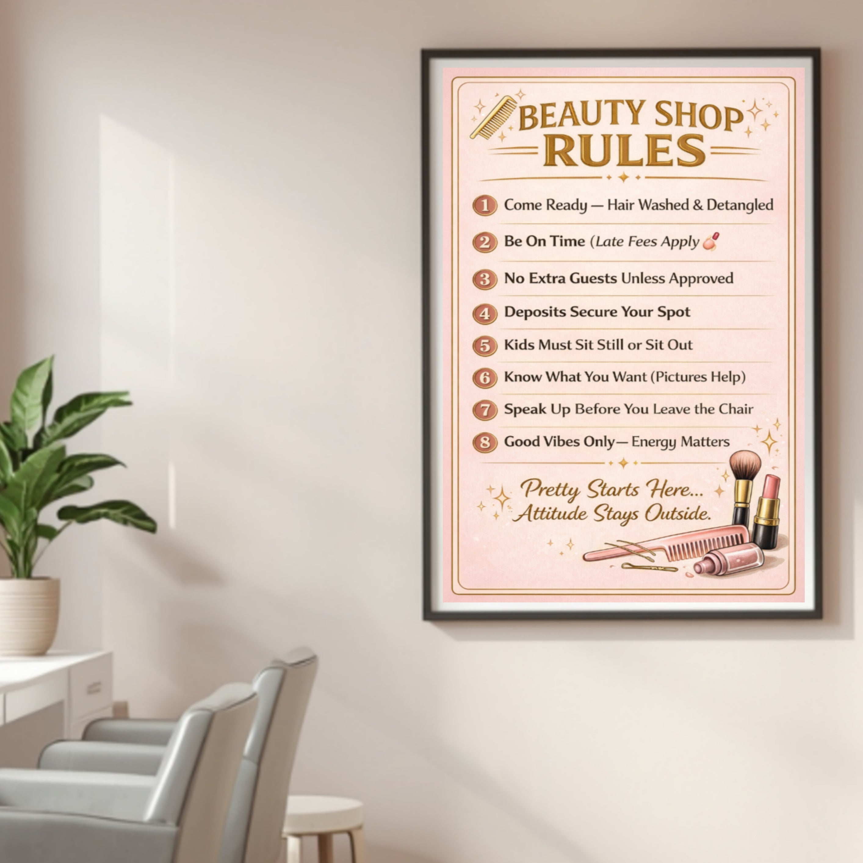 Beauty Shop Rules Sign Salon Policy Poster 13x19 Laminated Hair Salon Decor Professional Stylist Wall Art