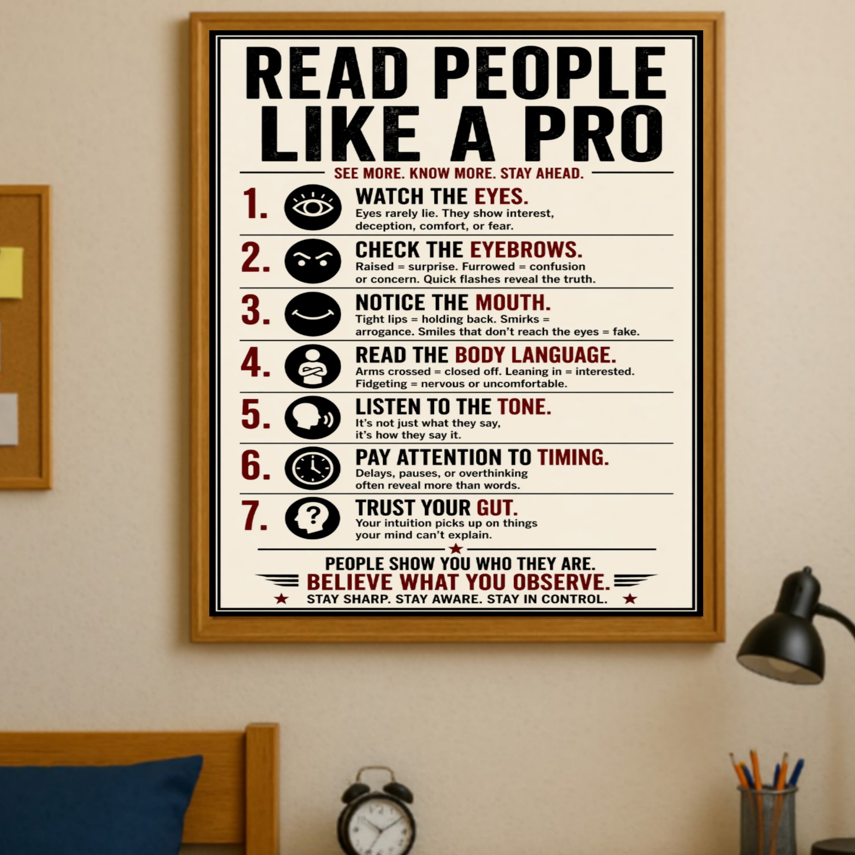 Read People Like A Pro Sign 13x19 Laminated Educational Poster Body Language Psychology Wall Art Self Awareness Mindset Sign