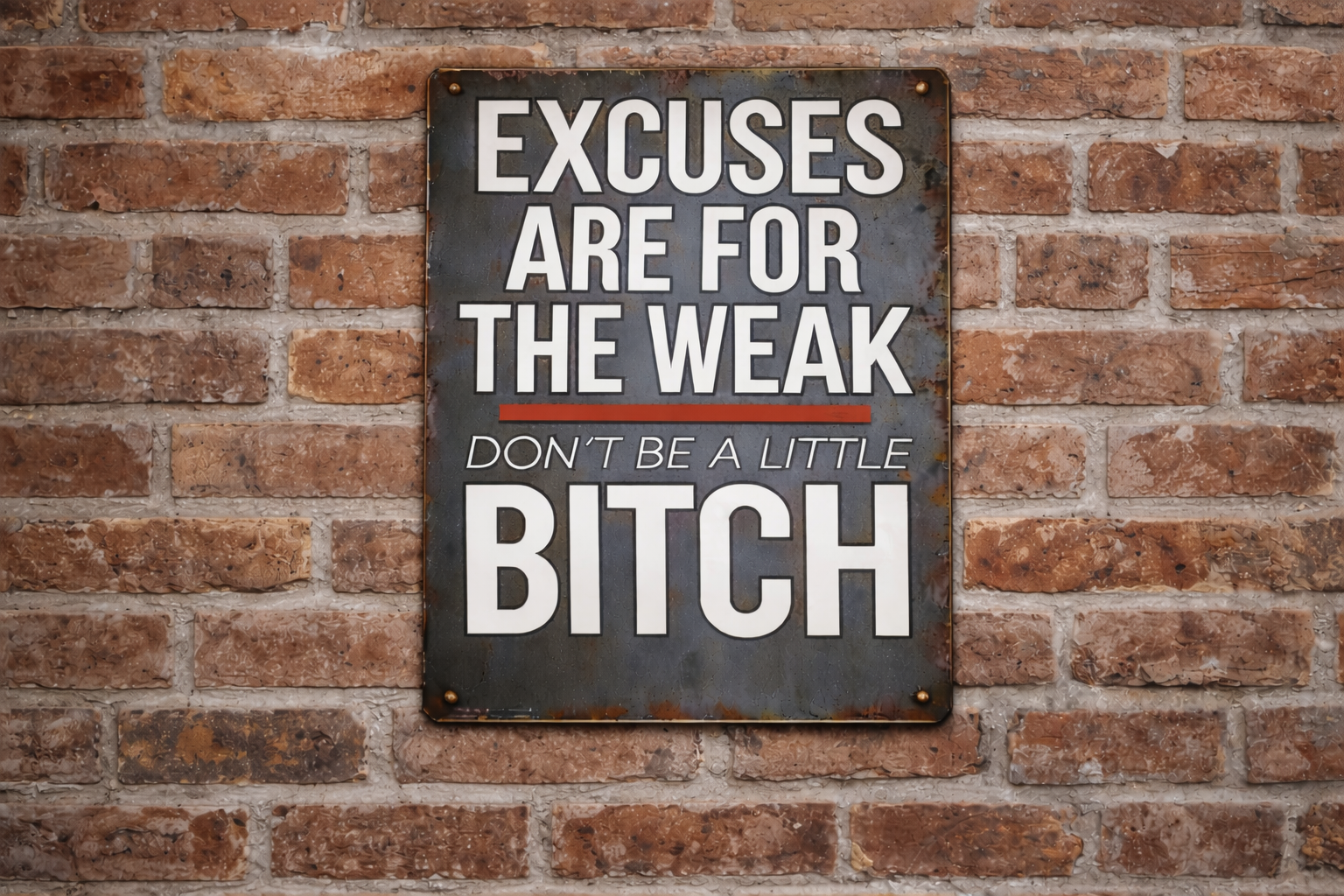 Motivational Tough Love Sign – “Excuses Are For The Weak” Wall Art | Bold Hustle Mindset Decor (13x19)