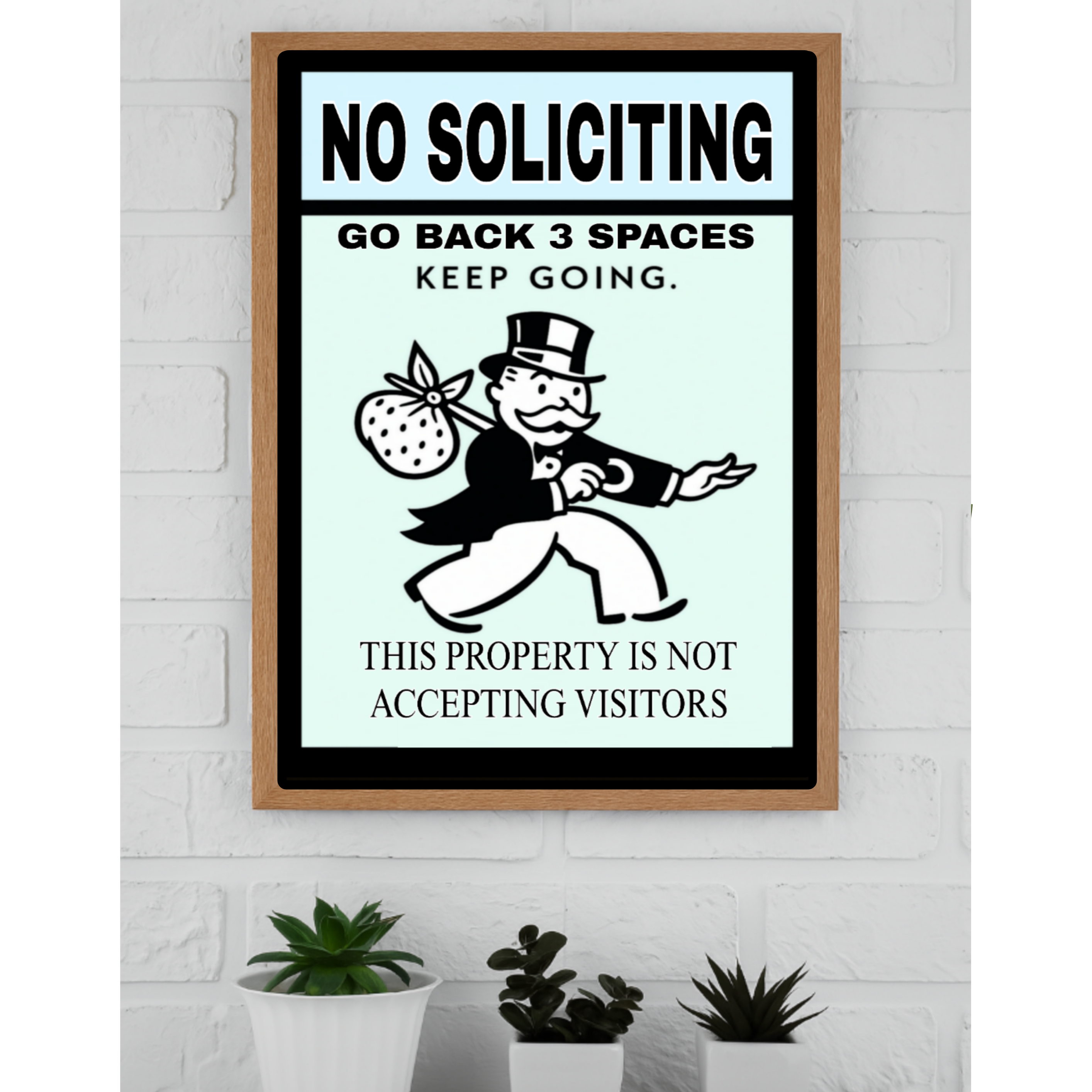No Soliciting Sign – Laminated Go Back 3 Spaces Keep Going | Funny Front Door Sign | Home Entry Warning Decor 13x19in