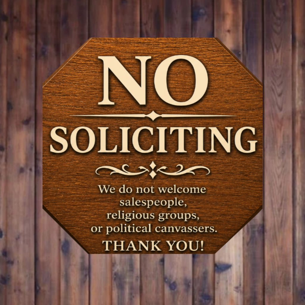 Real Wood No Soliciting Sign 12x12 Outdoor Wooden Door Sign Weather Sealed Front Porch Decor