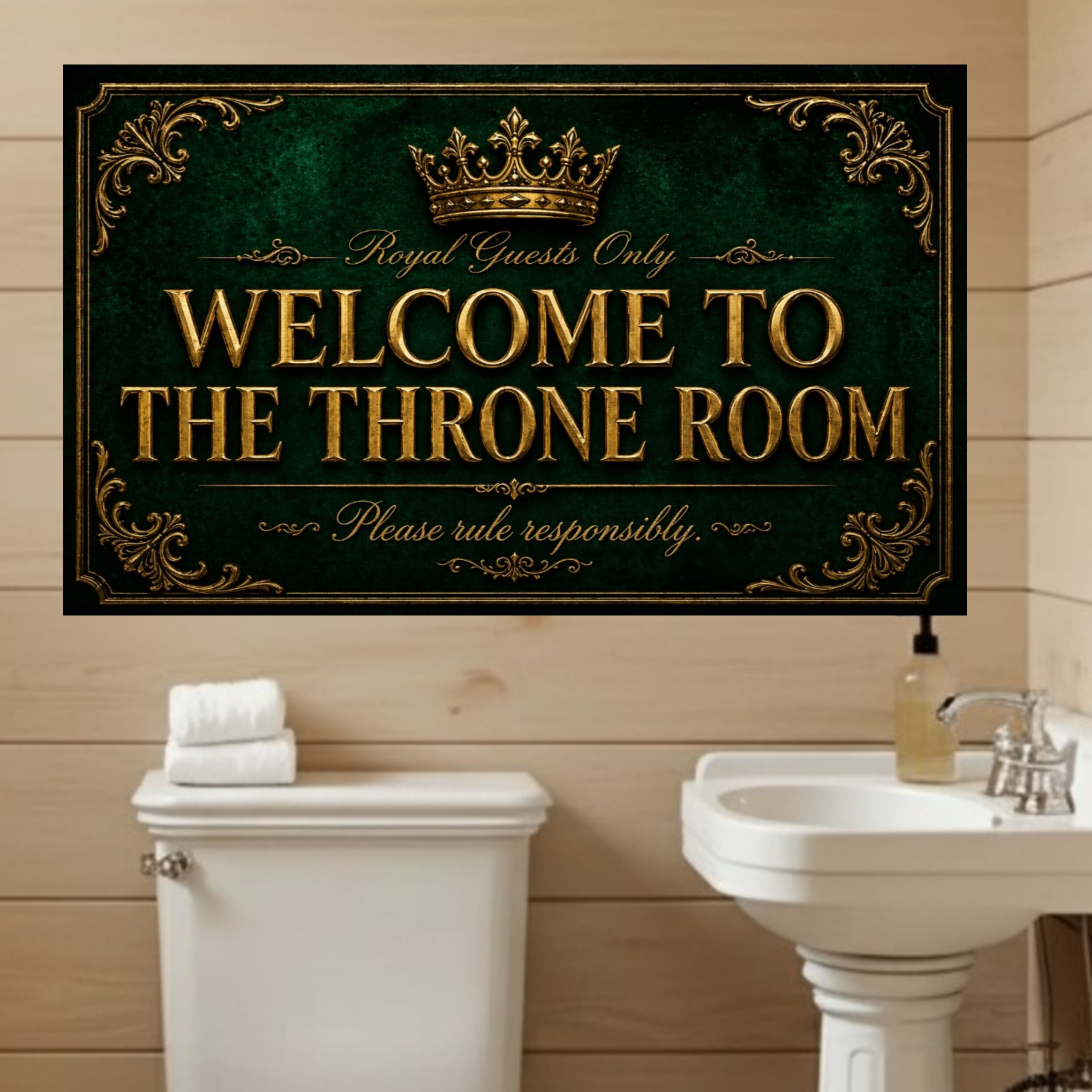 Welcome To The Throne Room Bathroom Sign 13x19 Laminated Luxury Bathroom Decor Royal Black Gold Wall Art Funny Restroom Sign