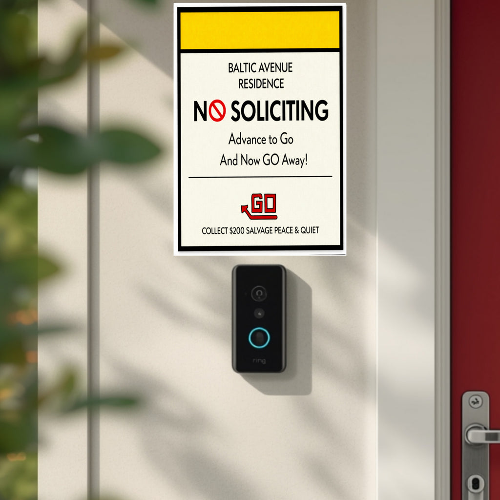 Baltic Avenue No Soliciting Sign – Funny Monopoly Inspired Door Sign | “Advance to Go… Now Go Away” | 6x9 or 4x9