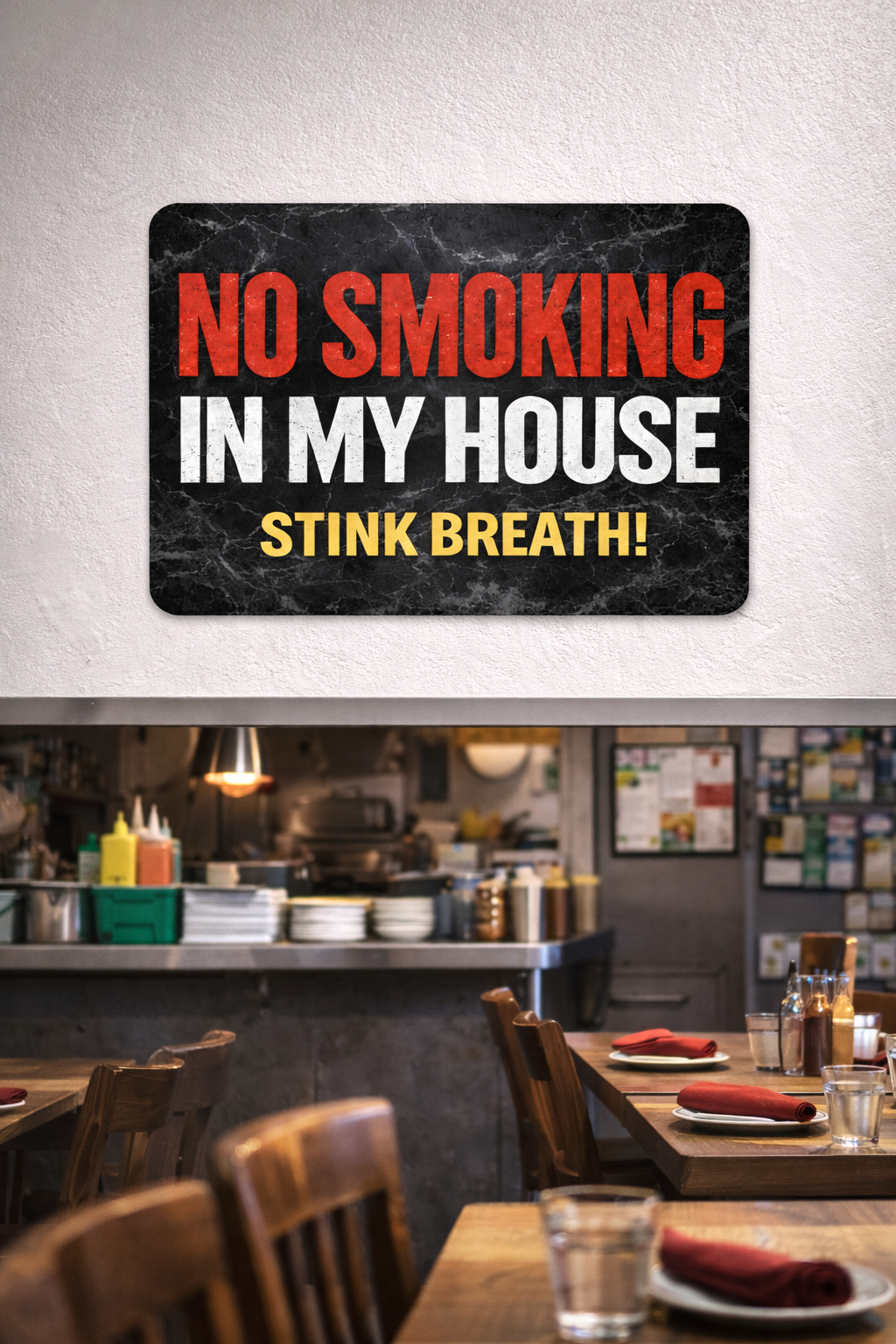 No Smoking In My House Stink Breath Sign – Funny No Smoking Sign Home Decor, No Smoking Wall Art, Laminated Door Sign 6x9in 19x13in