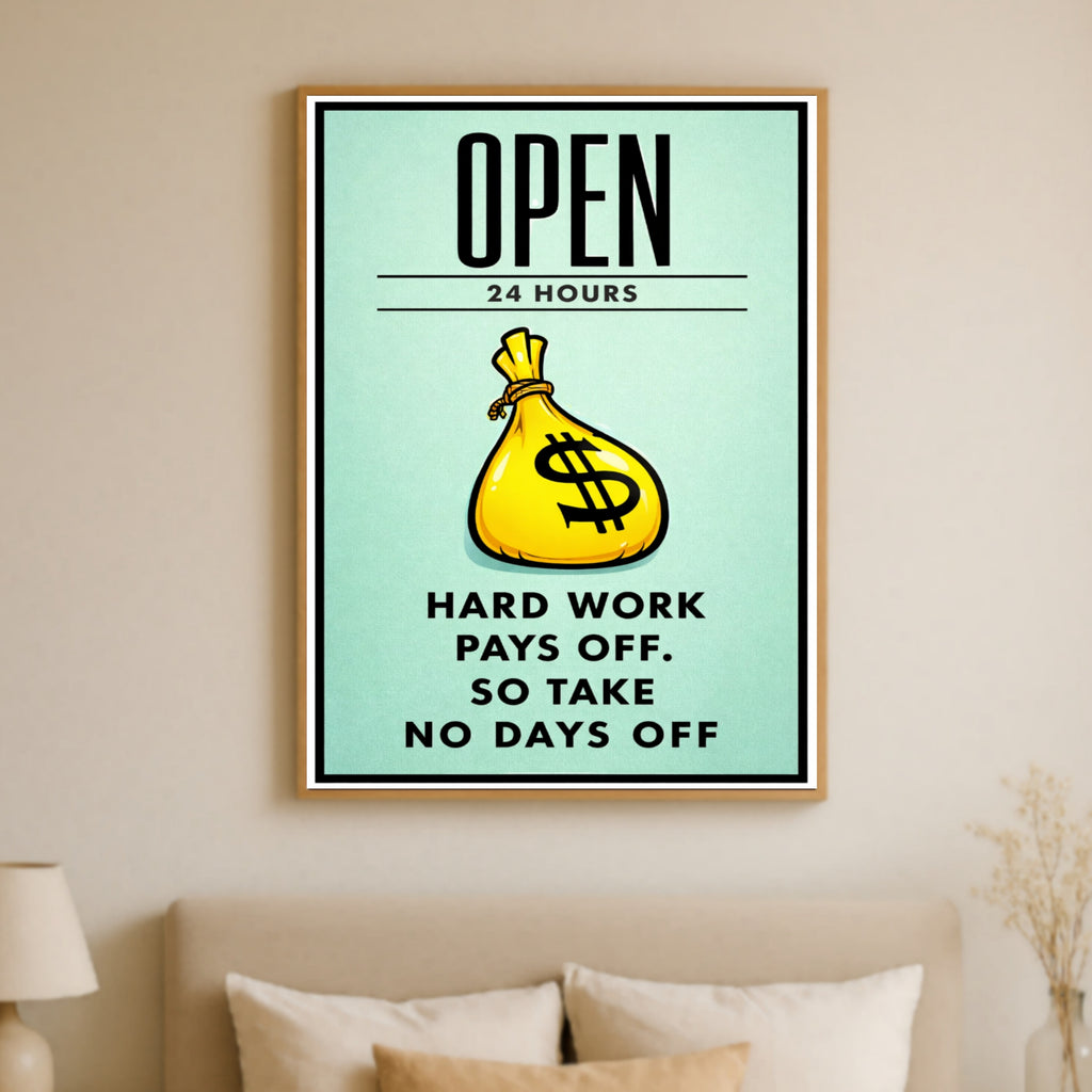 Open 24 Hours Hustle Sign – Hard Work Pays Off Wall Art – 13x19 Laminated Motivational Poster