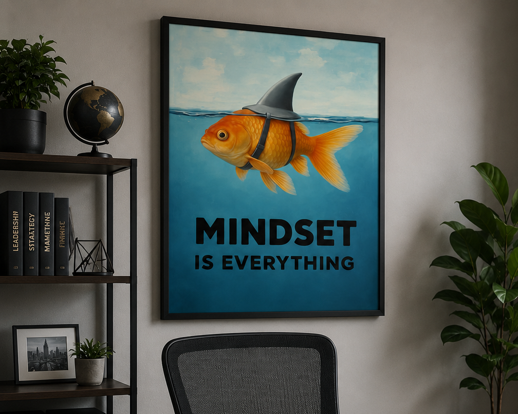 Mindset Is Everything Fish Wall Art – Motivational Laminated Print 13x19 – Inspirational Ocean Decor