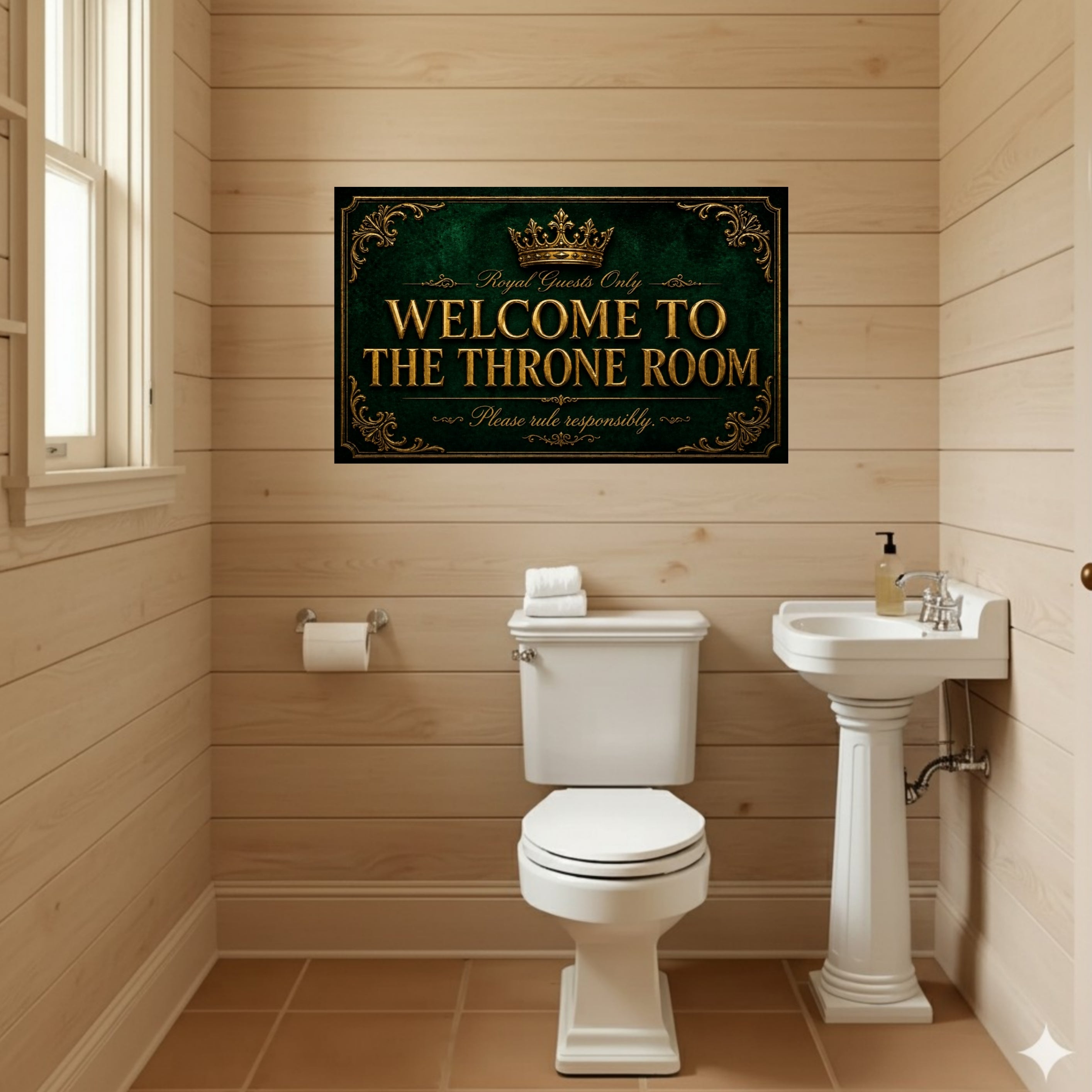 Welcome To The Throne Room Bathroom Sign 13x19 Laminated Luxury Bathroom Decor Royal Black Gold Wall Art Funny Restroom Sign
