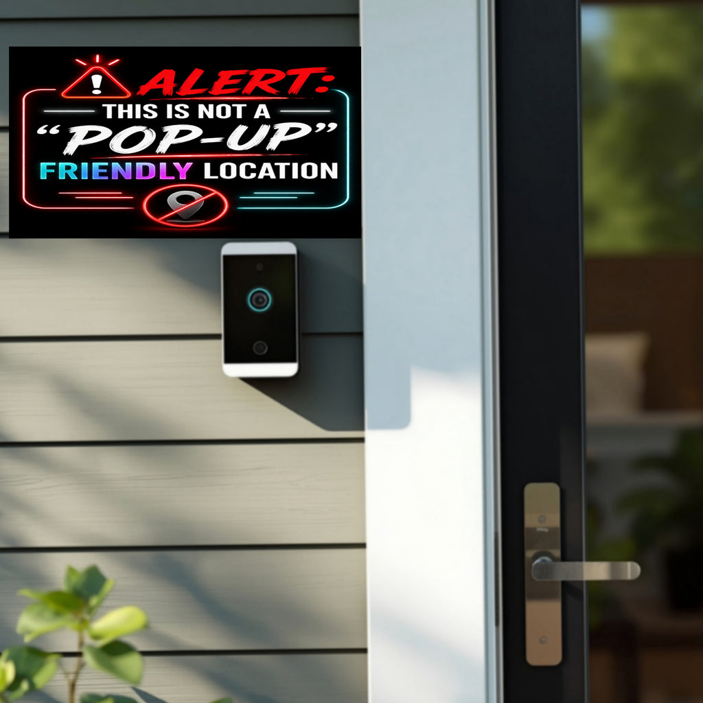 Alert Not A Pop Up Friendly Location Sign Funny No Soliciting Door Sign Modern Neon Style Decor 5x9in
