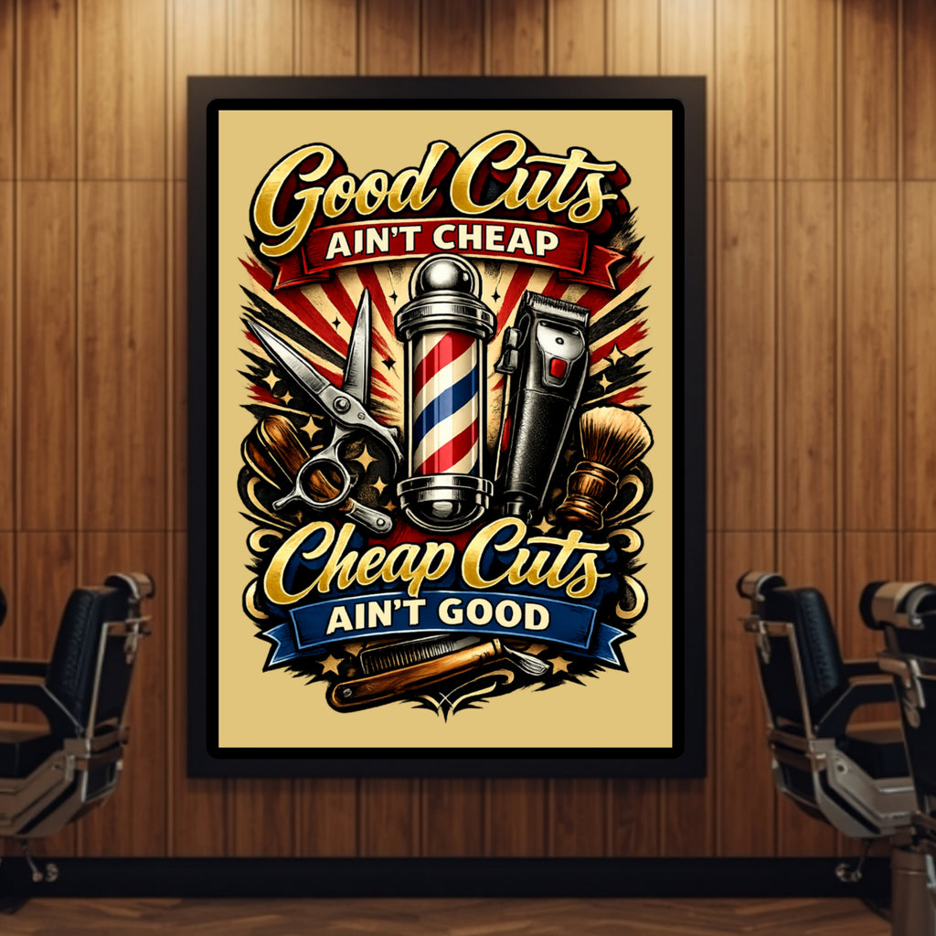 Good Cuts Ain’t Cheap Barber Poster 13x19 Laminated Barber Shop Decor Haircut Sign Funny Barber Wall Art