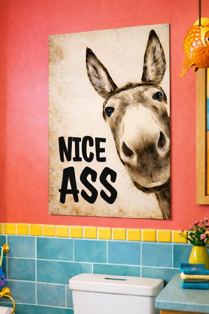 Funny Donkey Sign Nice Ass Humor Wall Art 13x19 Laminated Funny Animal Poster Rustic Home Decor