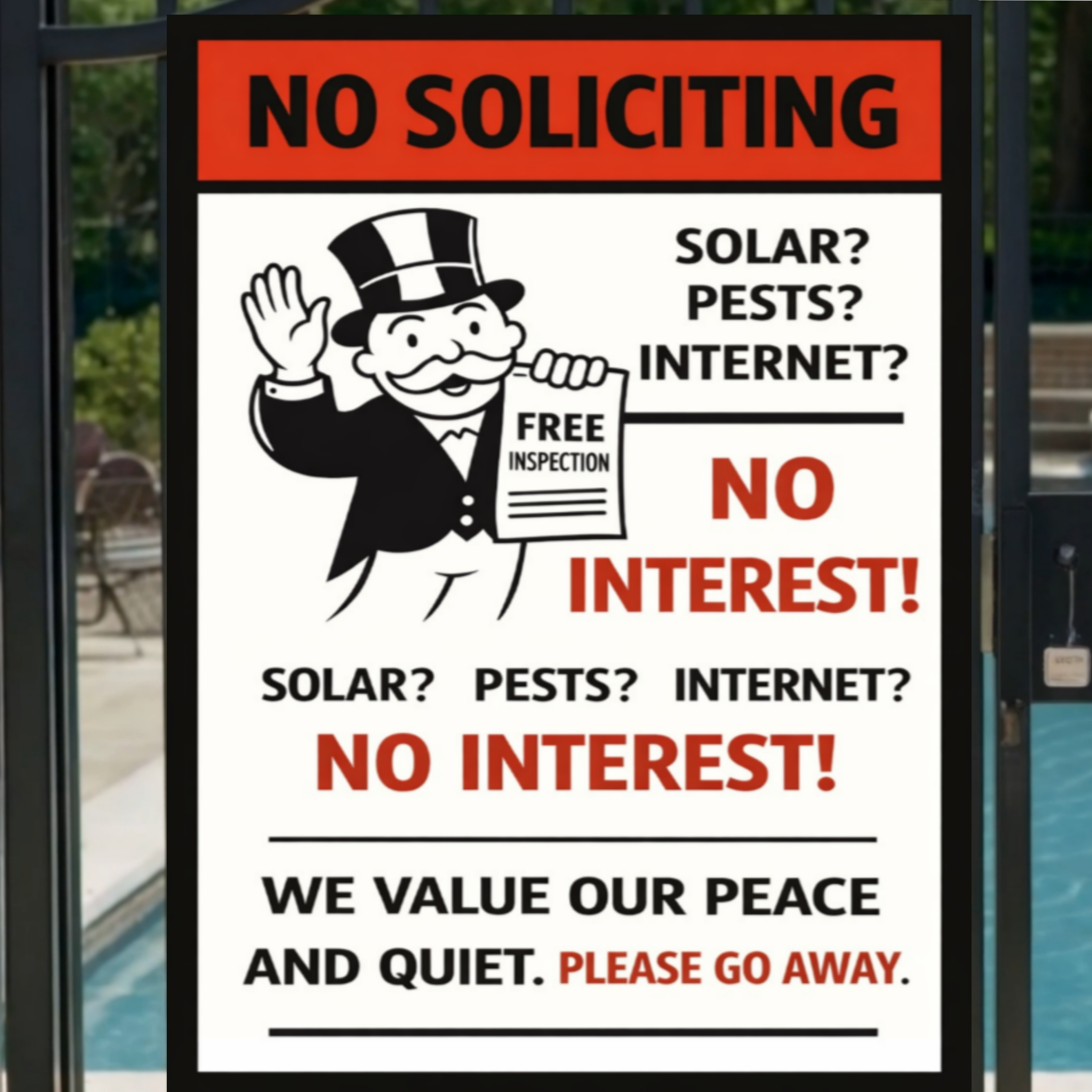No Soliciting Sign No Interest We Value Our Peace And Quiet 13x19 Laminated Door Sign Funny No Salesmen Sign Home Decor