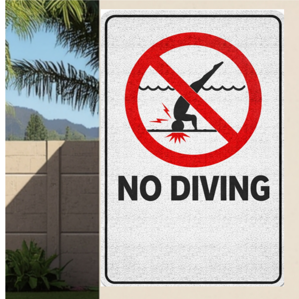 No Diving Pool Sign Safety Warning Poster 13x19 Laminated Pool Area Sign Outdoor Pool Rules Decor