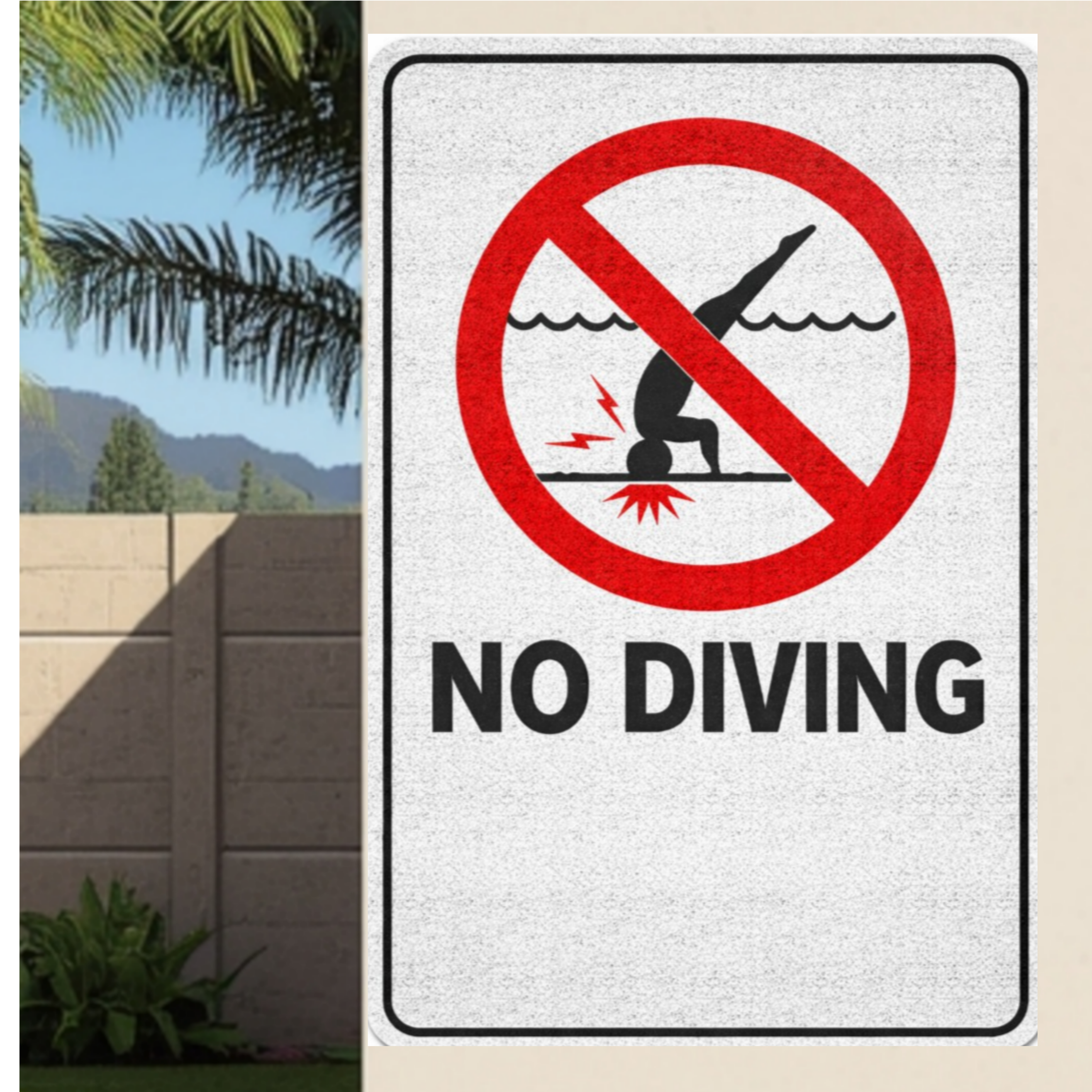 No Diving Pool Sign Safety Warning Poster 13x19 Laminated Pool Area Sign Outdoor Pool Rules Decor