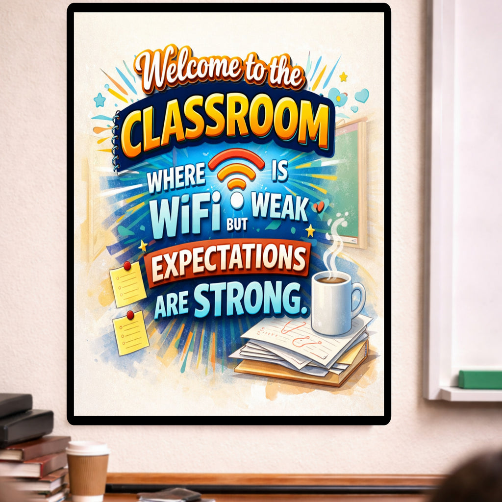 Funny Teacher Sign WiFi Weak Expectations Strong Classroom Decor 13x19 Laminated Teacher Humor Poster School Wall Art