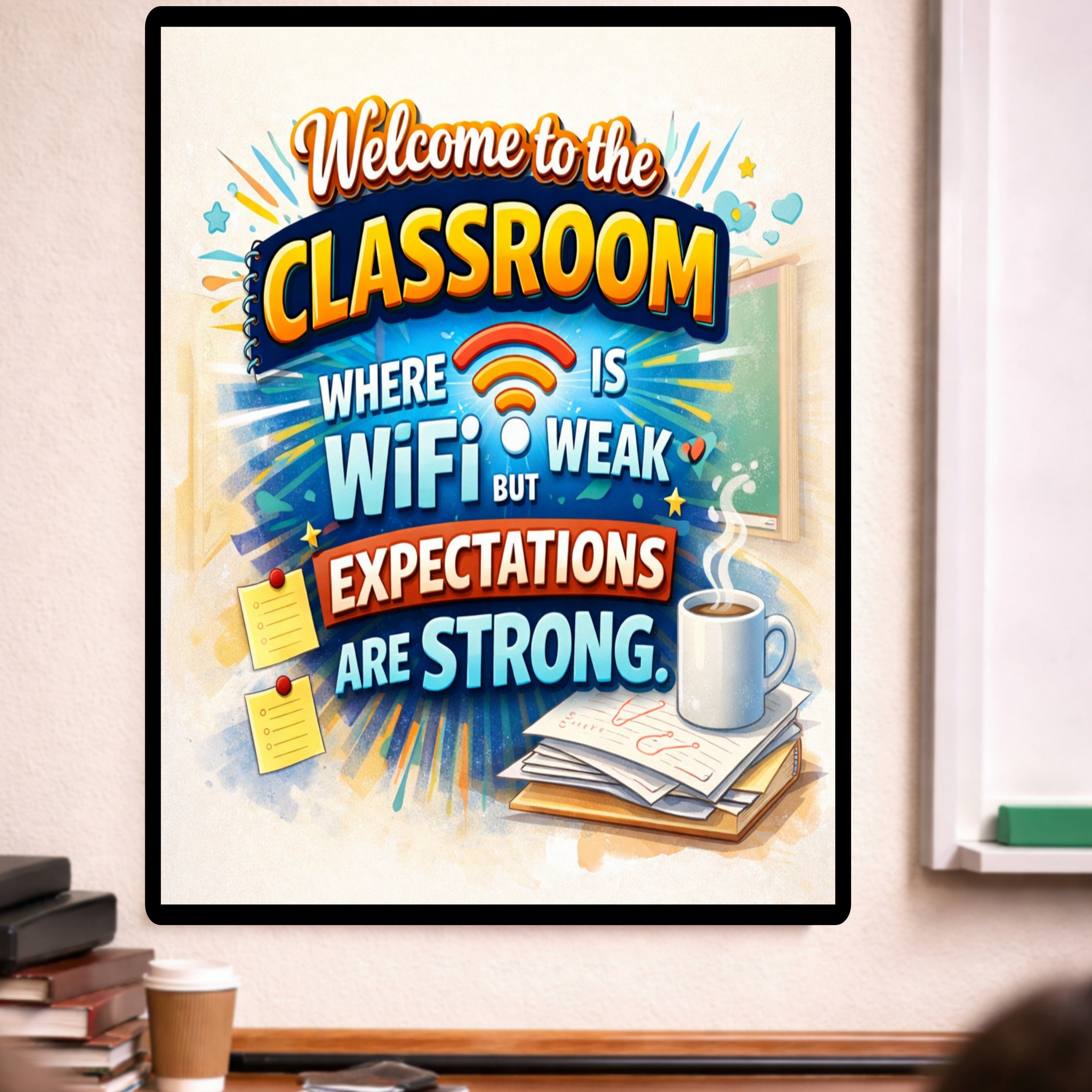 Funny Teacher Sign WiFi Weak Expectations Strong Classroom Decor 13x19 Laminated Teacher Humor Poster School Wall Art