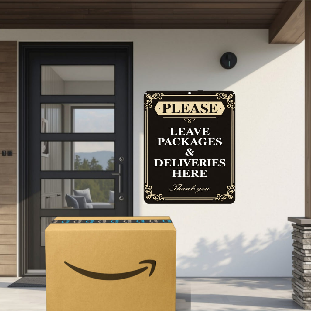 Please Leave Packages Here Sign – Elegant Delivery Sign for Front Door, Package Drop Off Sign, Laminated Outdoor Door Sign 13x19