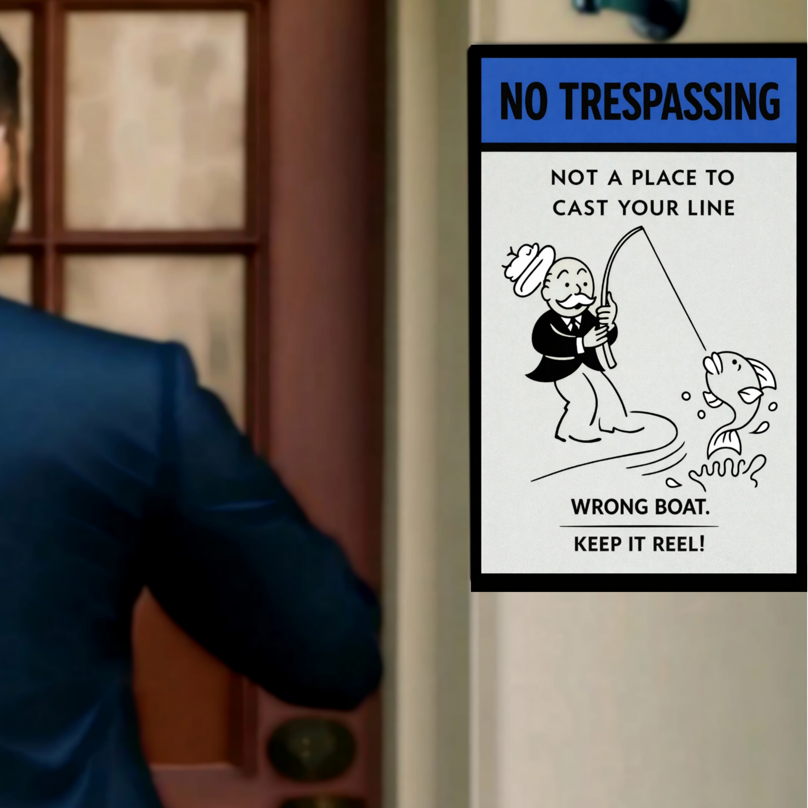 No Trespassing Fishing Sign Funny Keep It Reel Sign 13x19 Laminated Property Warning Sign Outdoor Home Security Decor