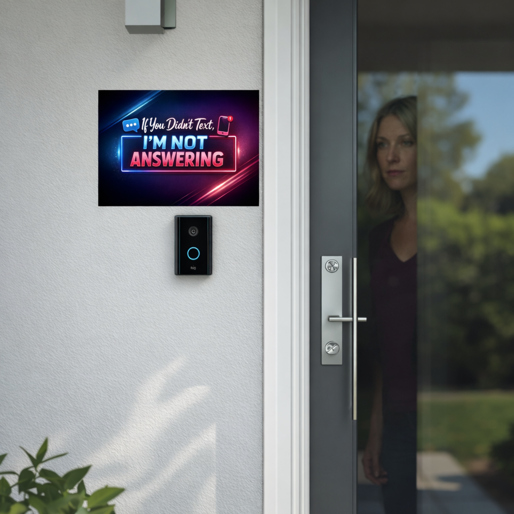 No Text, No Answer” Door Sign – Modern Funny Entryway Decor | Do Not Disturb Home Sign