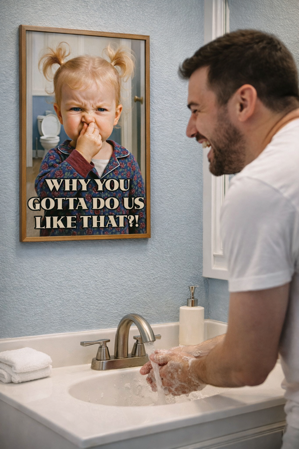 Funny Bathroom Reaction Sign Why You Gotta Do Us Like That 13x19 Laminated Bathroom Humor Wall Art Kids Funny Decor