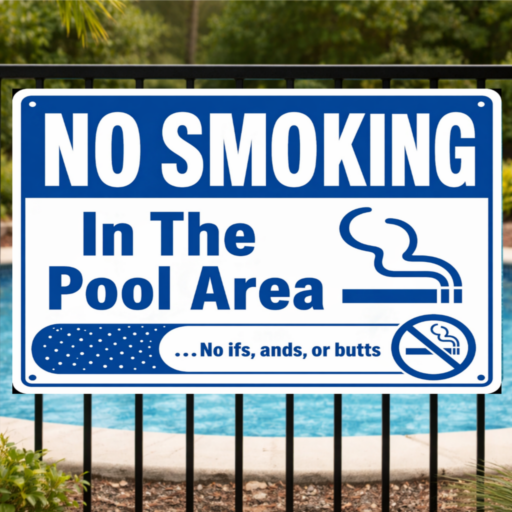 No Smoking In The Pool Area Sign 13x19 Laminated Pool Rules Decor Backyard Pool Safety No Smoking Wall Sign