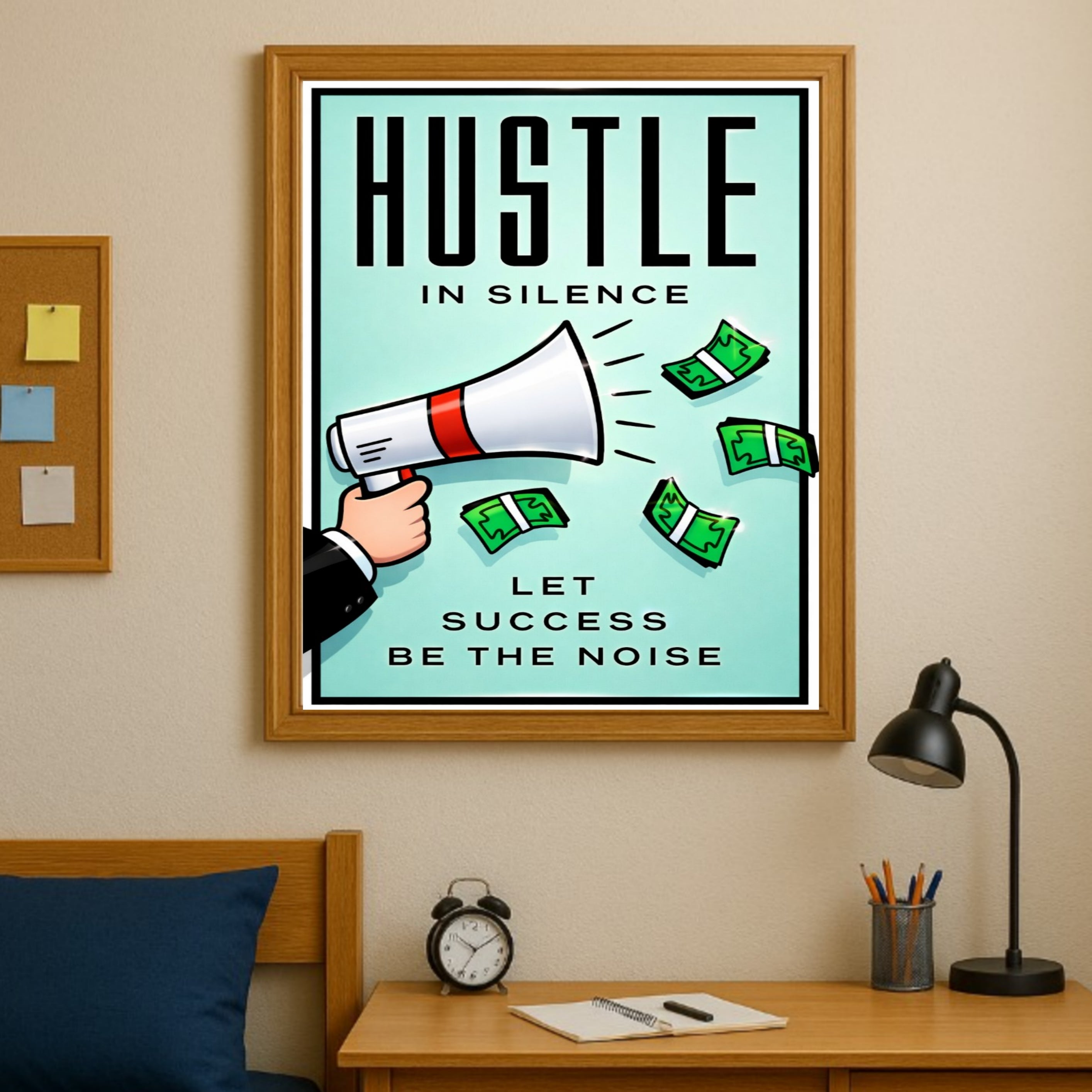 Hustle In Silence Let Success Be The Noise Poster – 13x19 Laminated Motivational Wall Art